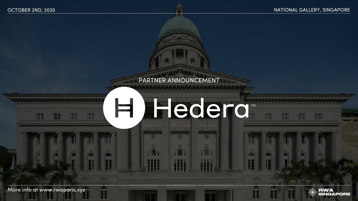 𝗥𝗪𝗔 𝗦𝗶𝗻𝗴𝗮𝗽𝗼𝗿𝗲 - 𝗣𝗮𝗿𝘁𝗻𝗲𝗿 𝗔𝗻𝗻𝗼𝘂𝗻𝗰𝗲𝗺𝗲𝗻𝘁

<a href="/hedera/">Hedera</a> is sponsoring RWA Singapore.  

Director of Fintech and Payments at <a href="/HederaFndn/">Hedera Foundation</a>, Alice Kim, will be speaking at the event.