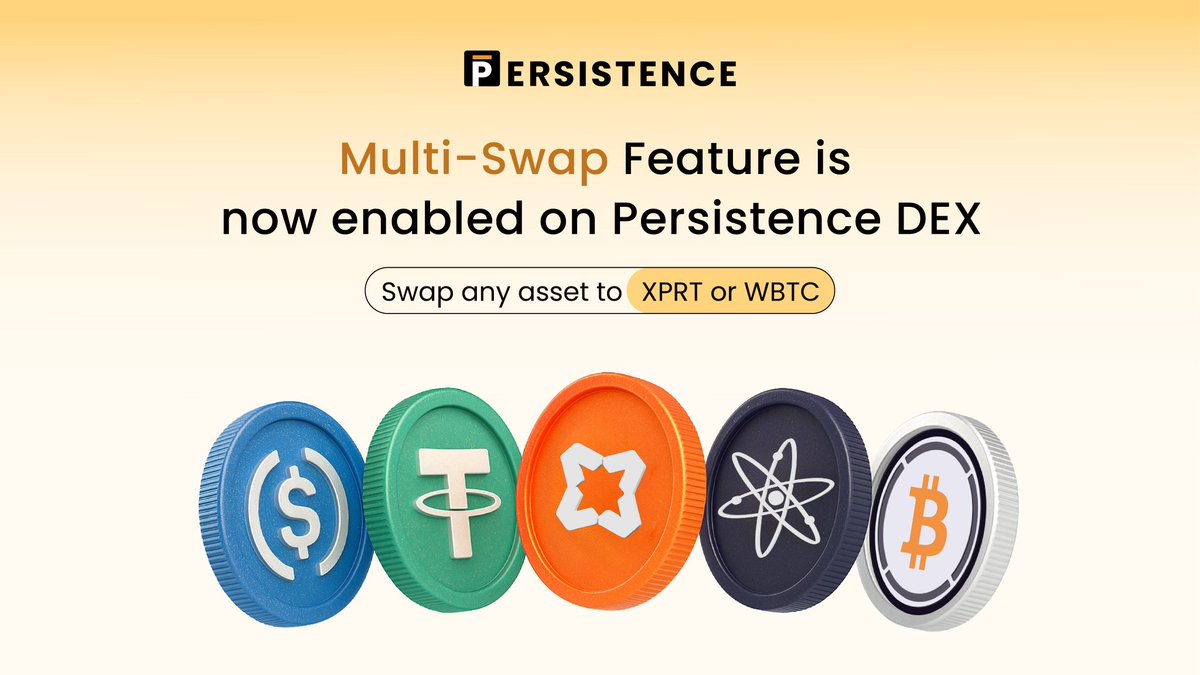 Heyoo Persisters!
Just spotted something big.

<a href="/PersistenceOne/">Persistence One 🟠🔁</a> DEX has rolled out Multi-Swap, and it’s seriously leveling things up.

Now you can swap ANY supported asset directly into $XPRT on Persistence Chain, or into $WBTC on Babylon Genesis… all in ONE simple flow. 

No