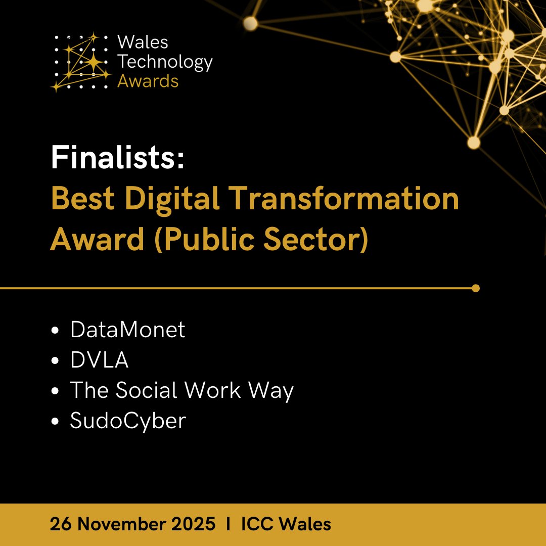 TechnologyConnx's tweet image. ✨ Congratulations to the ‘Best Digital Transformation Award in the Public Sector’ Finalists! ✨
⭐ Datamonet
⭐ @DVLAgovuk
⭐ @socialworkway
⭐ SudoCyber
Join the celebration: loom.ly/B0GRuxs #WalesTechnologyAwards