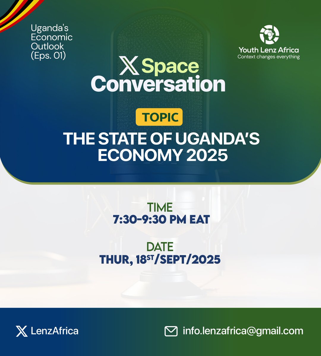 📈📉 The State of Uganda’s Economy 2025

📌 Without a doubt, Uganda's economy is growing — but is it distributive? and if not, why?

📢 Join us for tonight's Xspace as we ask these &amp; more questions during Episode No.1 of our series themed "Uganda's Economic Outlook"

📅 Date: