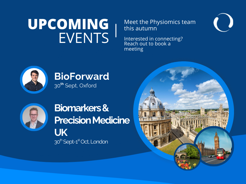 Looking forward to a busy September for the <a href="/Physiomics/">Physiomics PLC</a> team. We’ll be at #BioForward2025 in Oxford (30 Sept) and at Biomarkers &amp; Precision Medicine UK in London (30 Sept–1 Oct), sharing how we help biotech &amp; pharma de-risk drug development and advance #PrecisionMedicine. #PYC