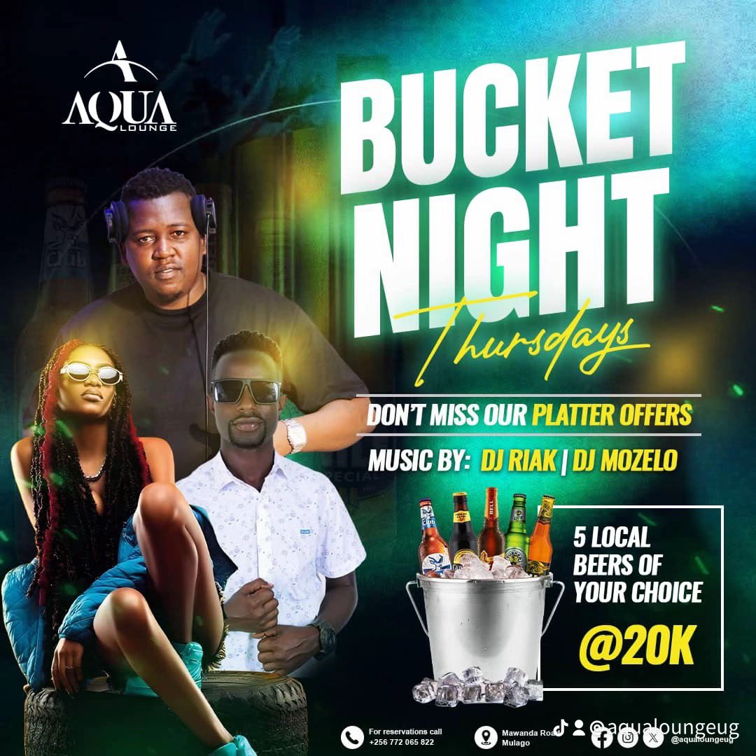 Join us for bucket night, starting at 5 PM and lasting until morning.