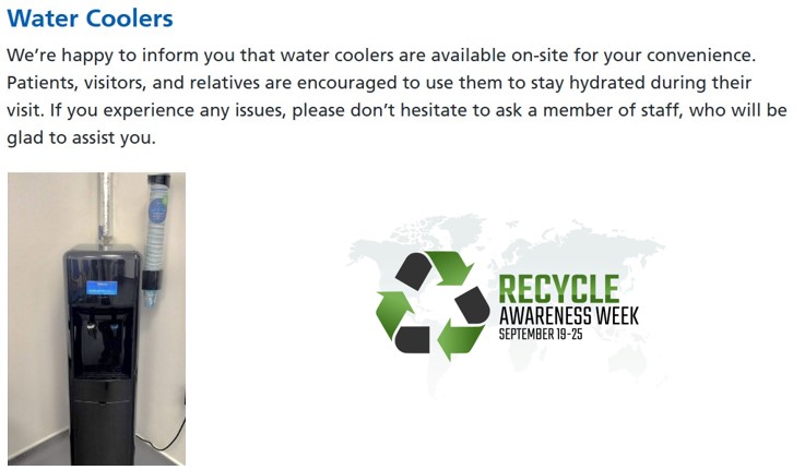 NightingaleExt's tweet image. It’s #RecycleWeek (22–28 Sept) – the perfect time to think about how we can all reduce waste and protect the environment ♻️

✅ Cut down on single-use items by bringing a reusable cup or bottle – we have water stations available to refill.

Small changes make a big difference 🌍