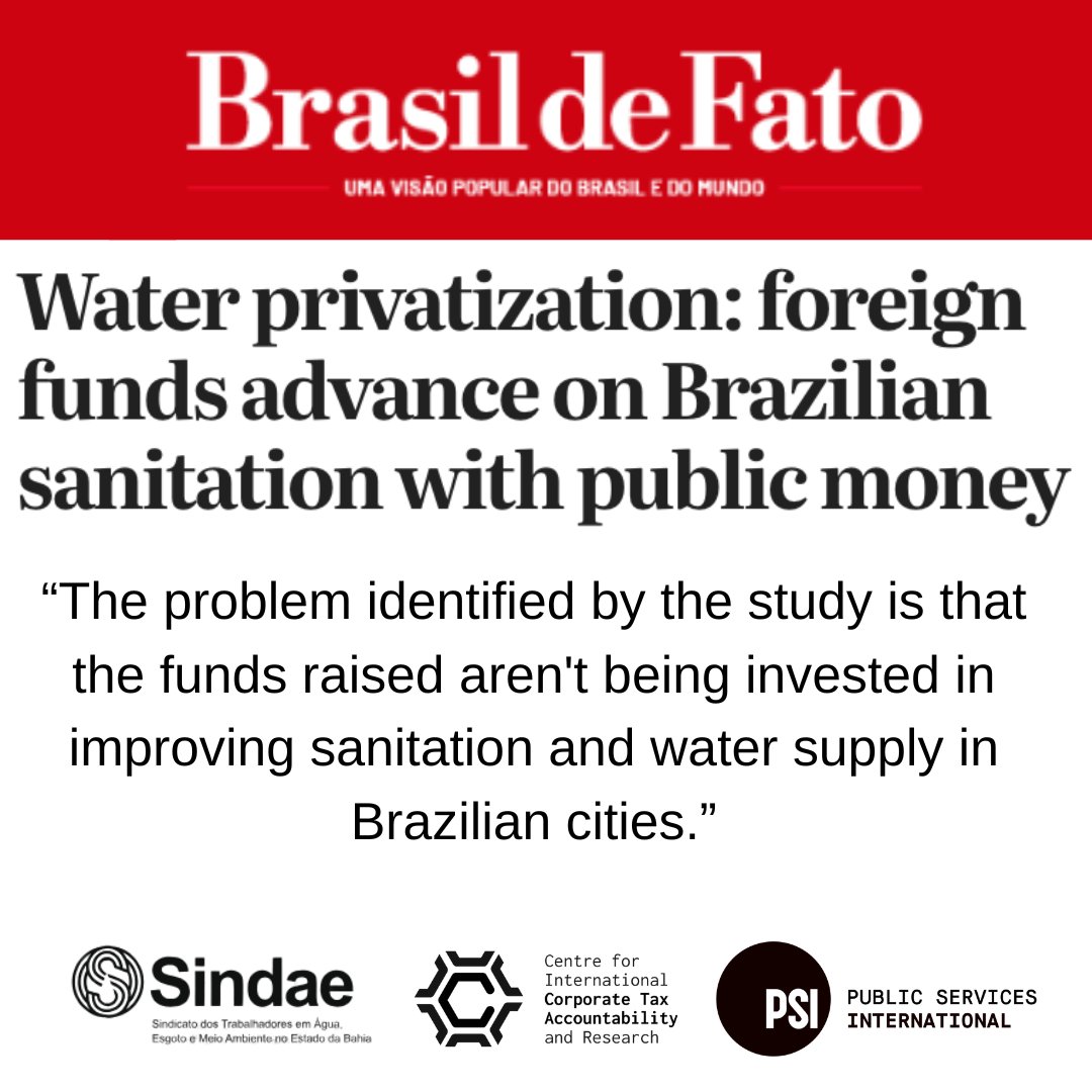 📢 BREAKING: PSI Unions working w @CICTAR reveal how foreign corps are draining Brazil's water resources while taxpayers foot the bill.

Less than half the money raised thru a tax incentive program was spent on improving water infrastructure.

Meanwhile 84 million Brazilians