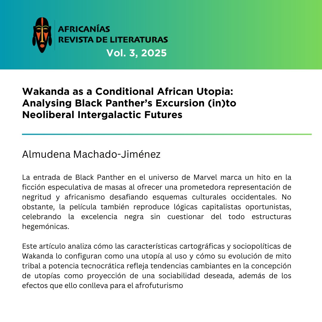 africaniasucm's tweet image. Lee en Acceso Abierto "Wakanda as a Conditional African Utopia: Analysing Black Panther’s Excursion (in)to Neoliberal Intergalactic Futures" de Almudena Machado-Jiménez

En:
Nuestra web 
Nuestro perfil de Academia
(🔗en bio de ambos)