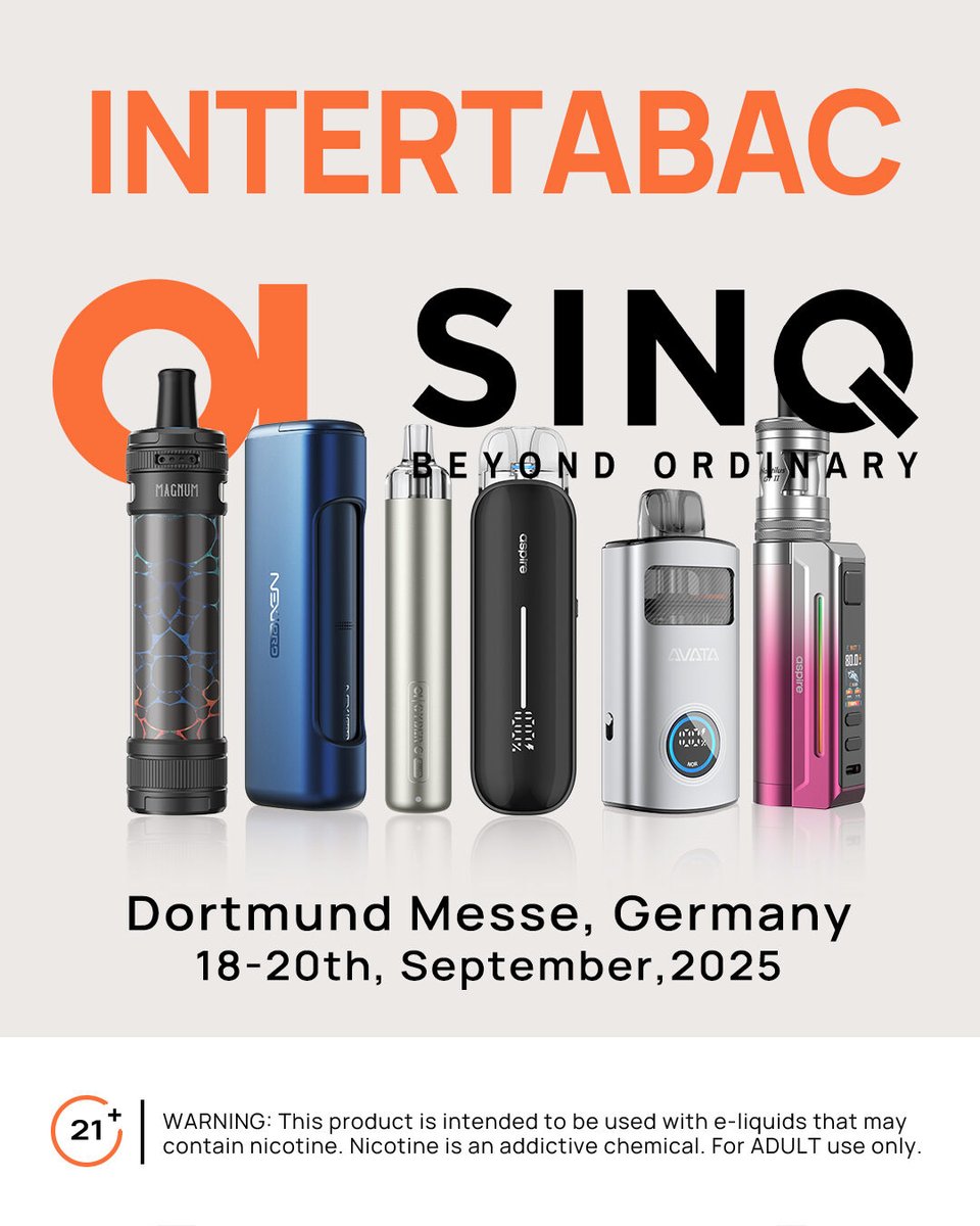 aspirecigs's tweet photo. Aspire invites you to experience our latest miracle creation. ✨
📅 September 18–20, 2025
🔰 WH. D04
See you there!
#Aspirecig #INTERTABAC #MTL #RDTL #DTL #Aspiretech #Alwaysaspire
WARNING: For 21+ adults use only! https://t.co/qMIX7yrL7L