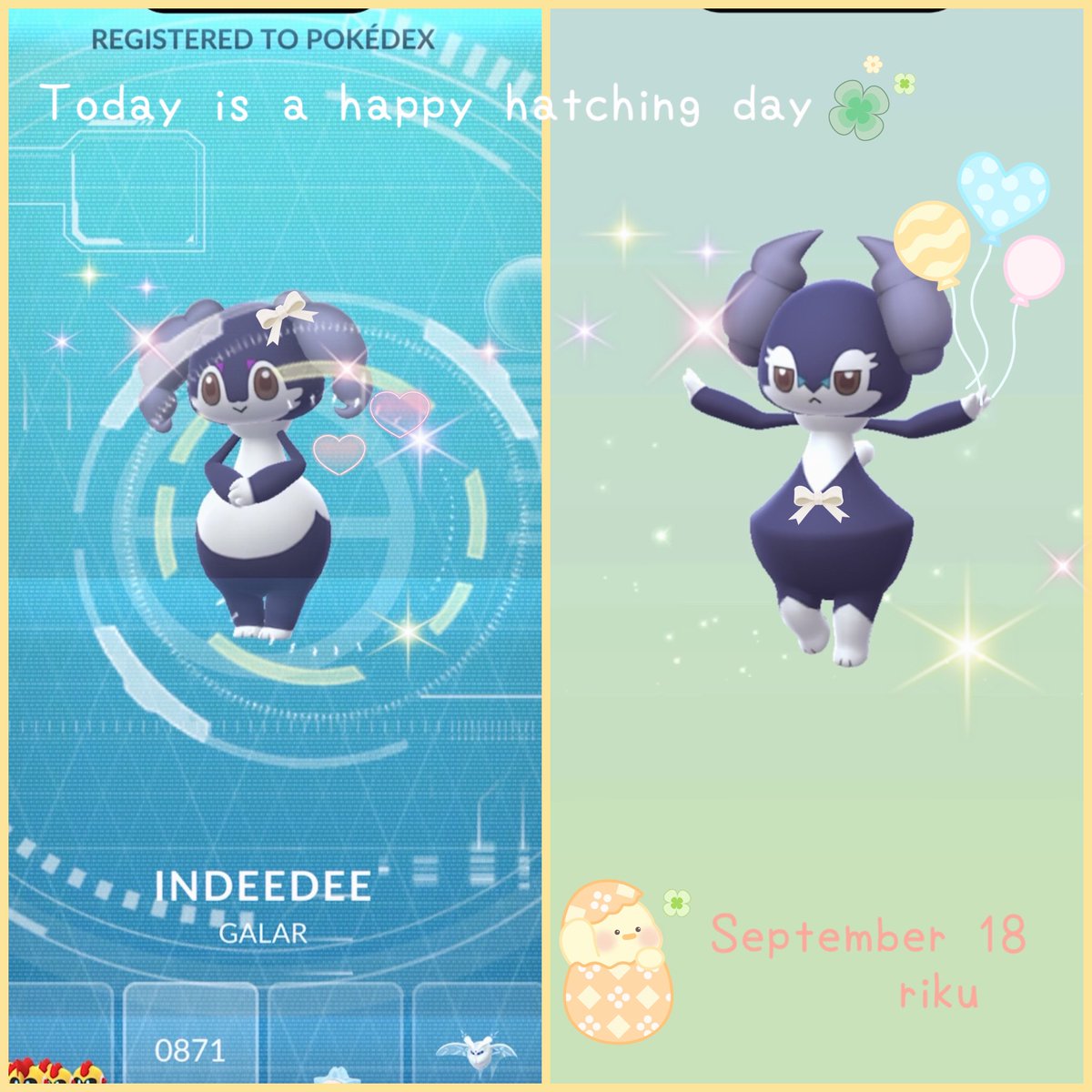 loveHappiny's tweet image. やったぁぁあ！😆✨イエッサン！！🐣🌈

可愛い🥹

𝚁ྀི

#PokémonGO
#Indeedee
#PsychicWeek 🐣
