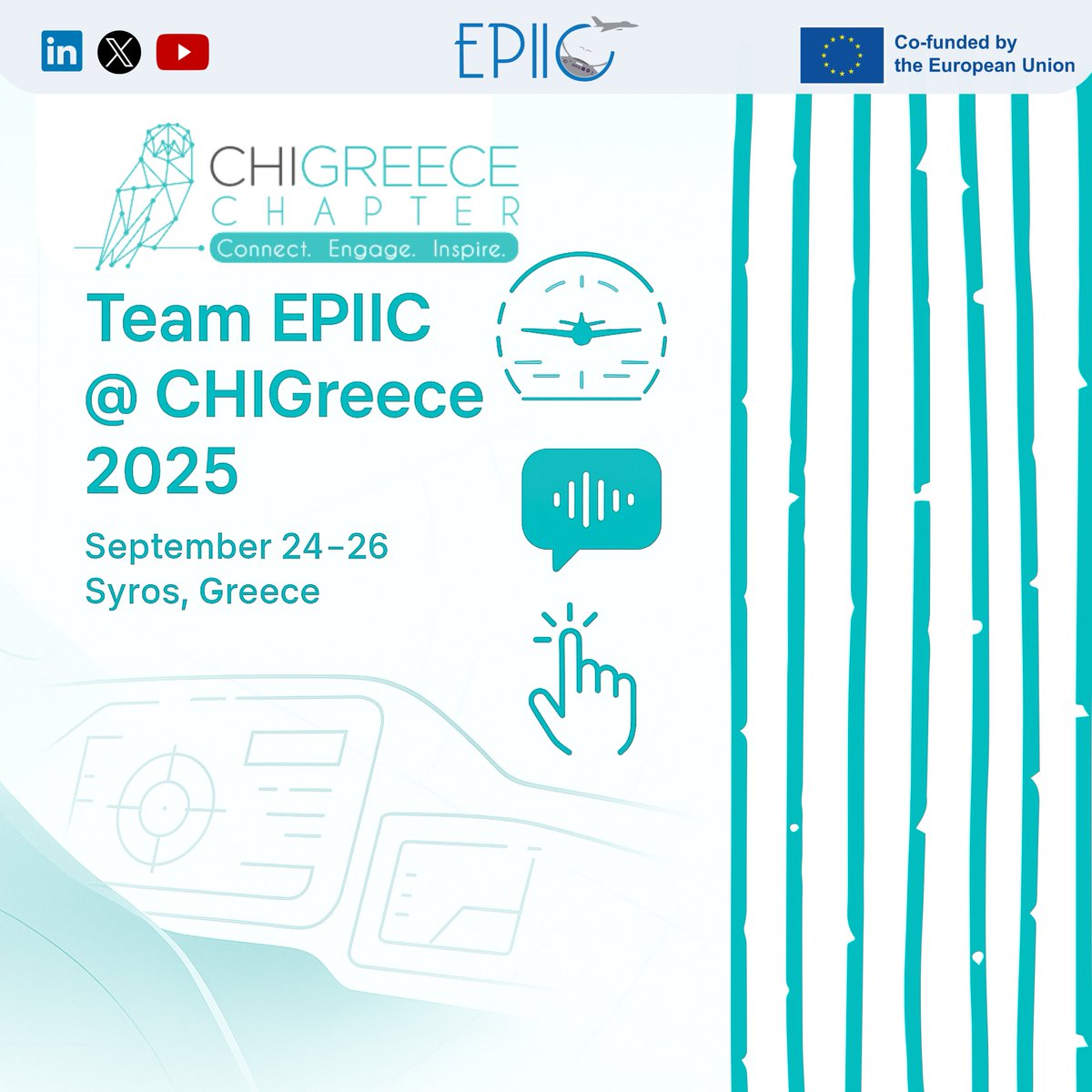 ✈️ Team #EPIIC is heading to Syros for #CHIGreece2025!

🧠 Partners from @UoPatras will present:

“Distinguishing Voluntary and Involuntary Blinks Through Eye Openness Metrics” — shaping AI-enhanced cockpit interaction.