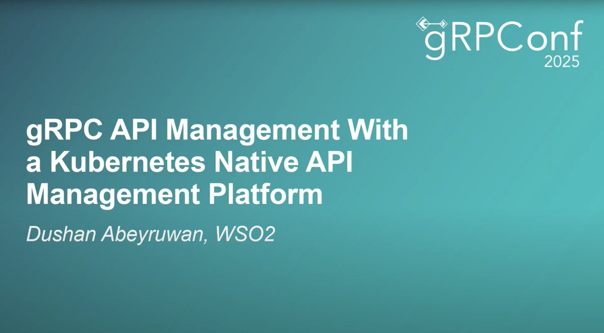 wso2's tweet image. 🔧Want to expose gRPC services securely at the edge?
Learn how the WSO2 Kubernetes Gateway helps solve routing, security &, QoS challenges for gRPC APIs.
Watch the talk by @dushanabeyruwan at #gRPCConf 2025 North America:
youtube.com/watch?v=dQH55c
#gRPC #APIGateway #Kubernetes…