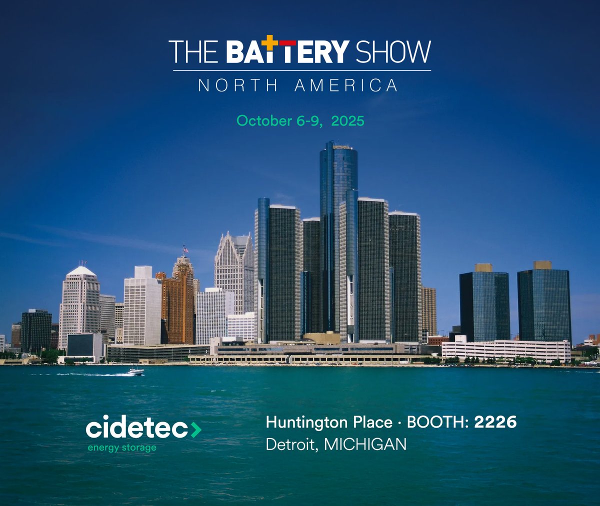 CIDETEC_'s tweet image. ⚡CIDETEC makes its U.S. debut at @thebatteryshow  USA 2025.

📍Huntington Place, Detroit | Booth 2226
🗓️October 6–9

📥Contact us for a FREE expo pass and 20% off conference passes!

#CidetecEnergyStorage #GreenFuture #CIDETEC #TheBatteryShowUSA #BatteryTesting #Innovation