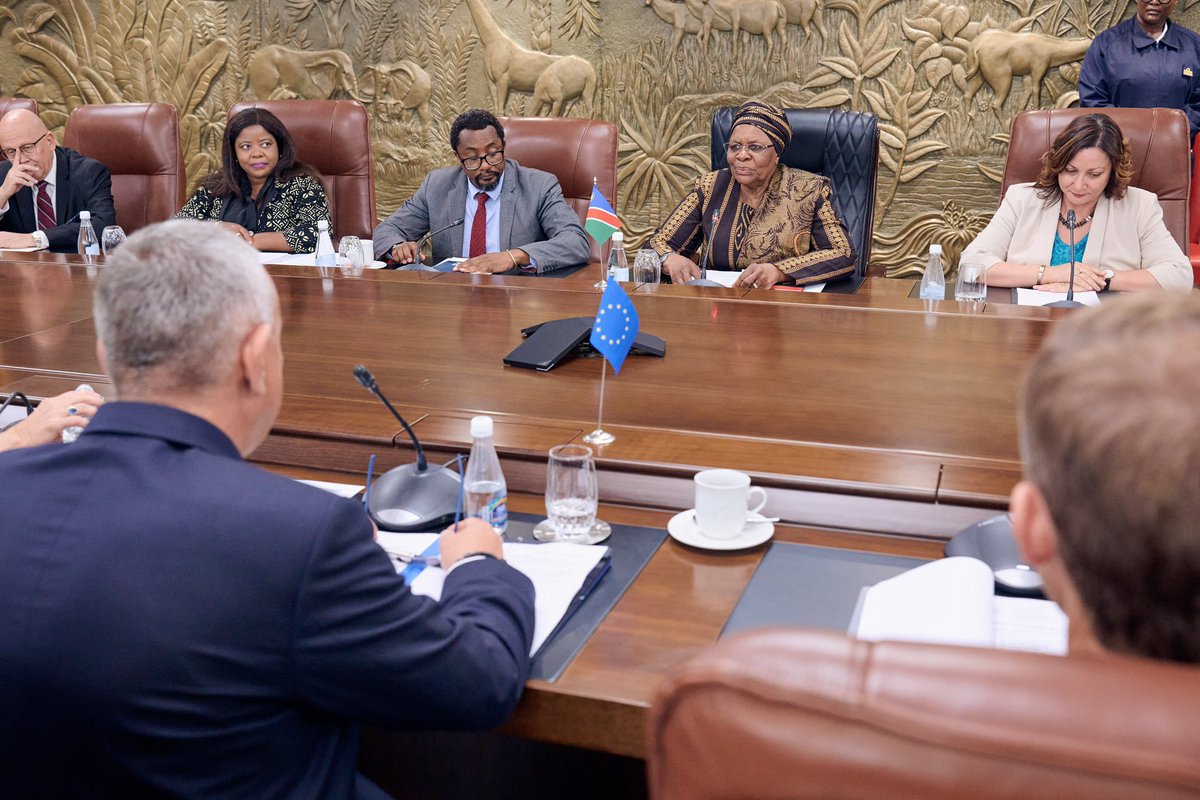 EUinNamibia's tweet photo. 🇪🇺🇳🇦 @EU_Partnerships Commissioner Jozef Síkela &amp; @ep_diplomacy @EP_Development Chair Barry Andrews led a high-level EU del to Namibia, meeting H.E. President Nandi-Ndaitwah to deepen ties under the #GlobalGateway.

Focus: clean energy, skills, SMEs &amp; sustainable growth. Ctd… https://t.co/0VZpzfb9pB