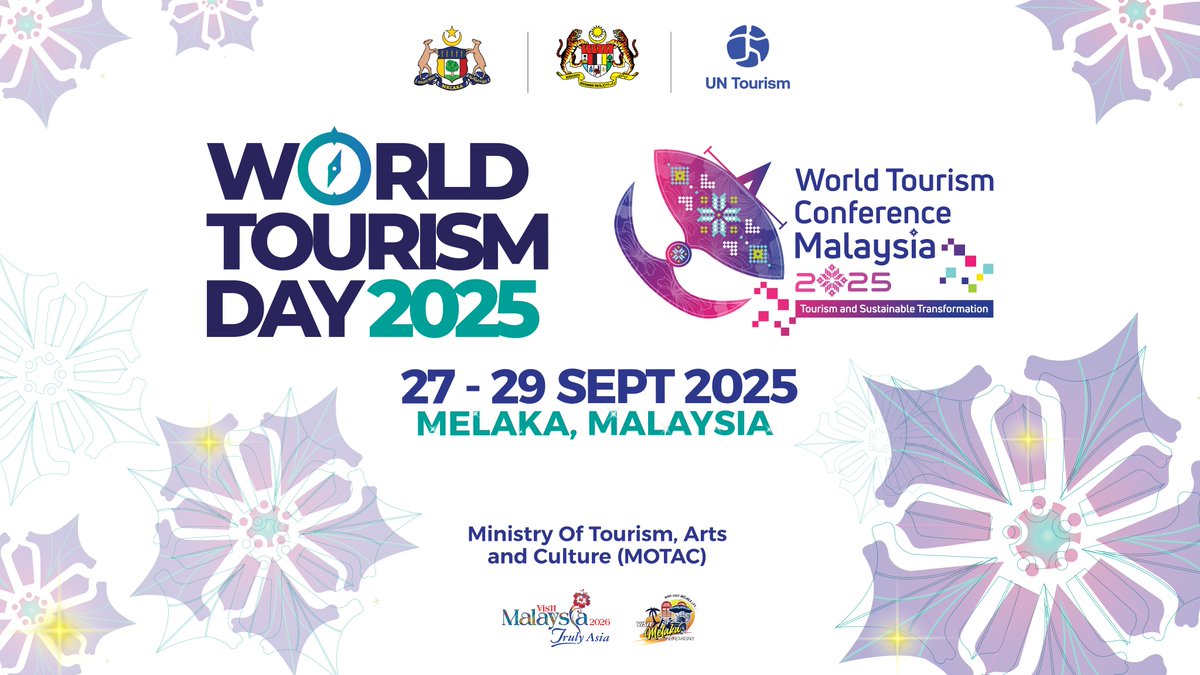 MyHSRCorp's tweet photo. Sambutan World Tourism Day (WTD) dan World Tourism Conference (WTC) 2025 anjuran Kementerian Pelancongan, Seni dan Budaya (MOTAC) bersama UN Tourism dengan kerjasama Kerajaan Negeri Melaka akan diadakan pada 27 hingga 29 September 2025 di Melaka, Bandaraya Bersejarah. https://t.co/fMpUq8GokN
