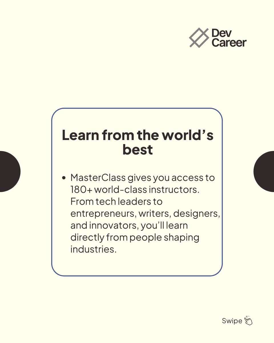 dev_careers's tweet photo. Great news! 🎉 The DevCareer × MasterClass Scholarship deadline has been extended to 20th September 2025.

Get a 1-year MasterClass Membership License and learn from 180+ world-class instructors across tech, business, design, leadership, and more.

👉 Apply now before Sept 20th: https://t.co/WfoADmdDVu

Don’t miss this chance to grow with DevCareer 🚀💛

#DevCareer #MasterClass #Scholarship #TechOpportunities #GrowInTech