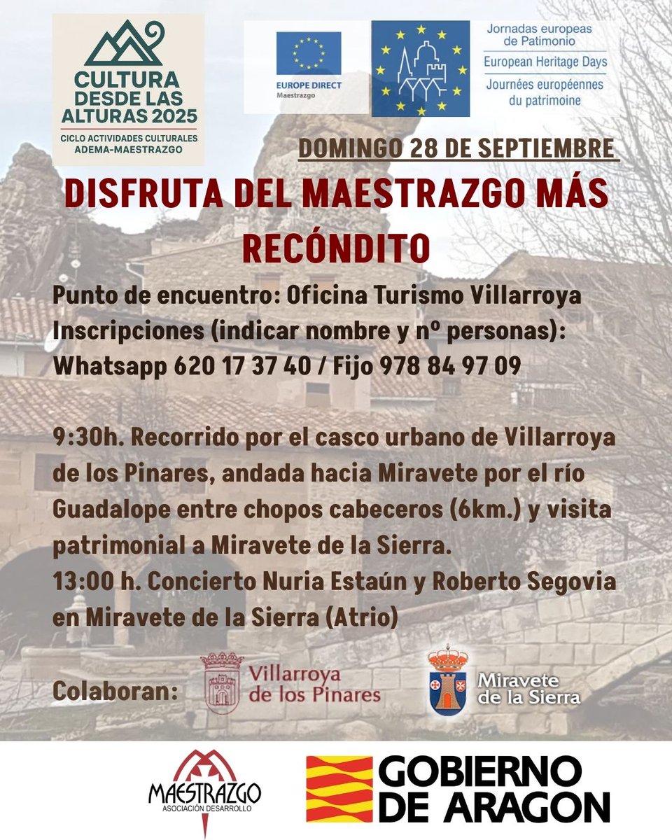 Domingo 28 de septiembre, evento incluido en las Jornadas Europeas de Patrimonio 2025.
#EuropeanHeritageDays
organiza <a href="/MaestrazgoEsdi/">ESDI_Maestrazgo</a> financia <a href="/GobAragon/">Gobierno de Aragón</a> 
<a href="/culturagob/">Ministerio de Cultura</a> <a href="/ComisionEuropea/">Comisión Europea en España</a> <a href="/coe_esp/">Consejo de Europa</a> <a href="/despoaragon/">Observatorio Despoblacion Aragón</a>