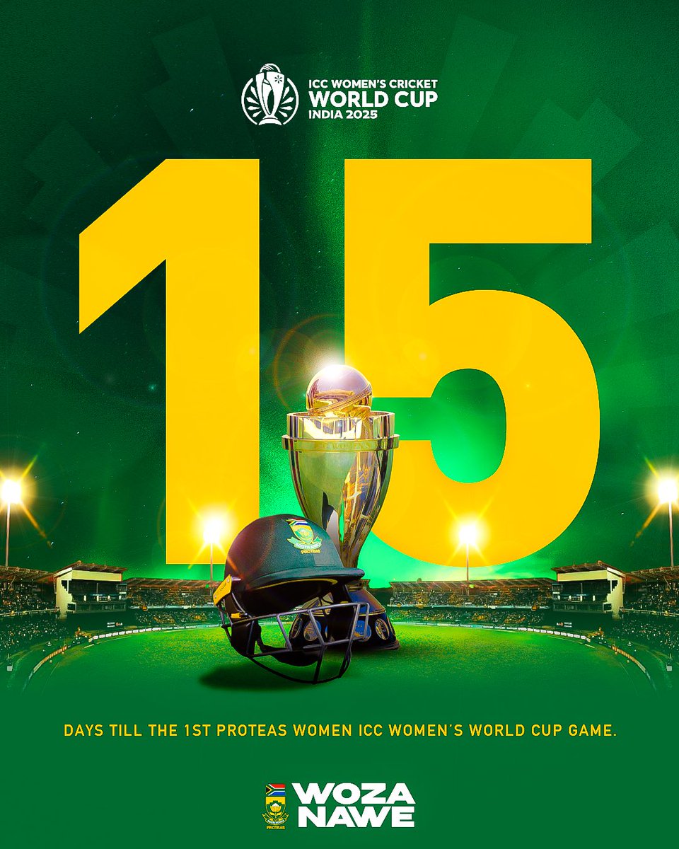 It’s almost showtime for our Proteas Women to take center stage at the ICC Women’s World Cup. 🏆🇿🇦 

The journey begins against England on October 3rd, 2025, at 11:30 AM. Catch it all live on SuperSport! 🏏🔥 

#AlwaysRising #WozaNawe #CWC25
