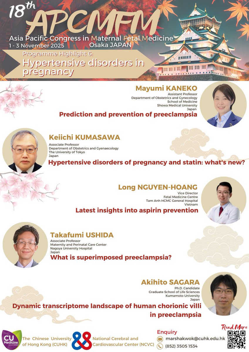 🎉Join us at APCMFM 2025 in Osaka, Japan 🇯🇵
💓Hypertensive disorders in pregnancy
🗓️Main Congress: 1-2 Nov 25
🗓️Post-Congress Workshop: 3 Nov 25
🚨Call for Abstracts is OPEN!
🗓 Extended Deadline: 30 Sep 25
📥Submit: cloud.itsc.cuhk.edu.hk/webform/view.p
🔗Info: obg.cuhk.edu.hk/apcmfm/apcmfm-…