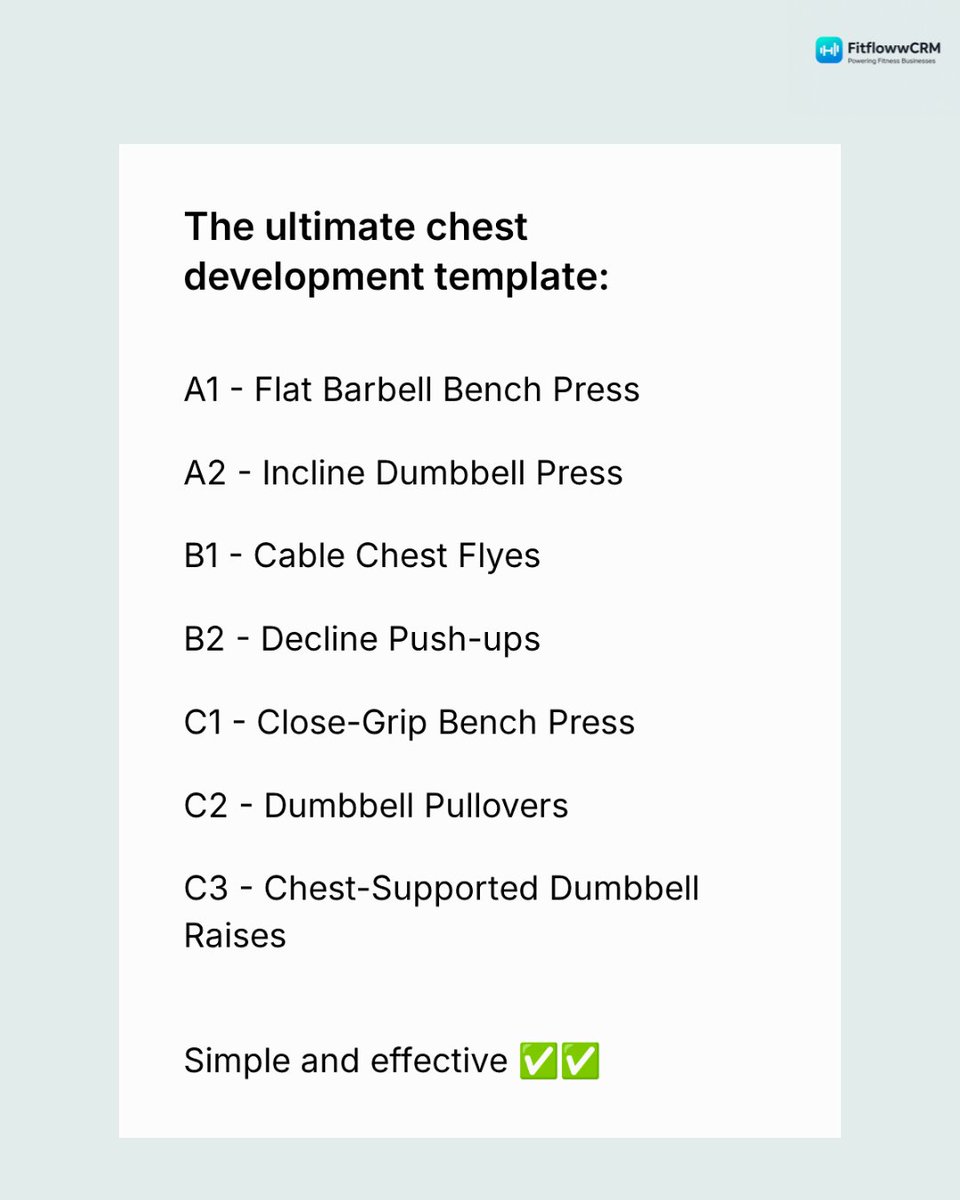 FitFlowwcrm's tweet image. 🔥 Build your chest like a pro! 🔥
This ultimate chest workout hits every angle for maximum growth and definition. Simple, effective, and perfect for all levels 💪✅

#fitnees #fitnesstrainer #fitnessblog