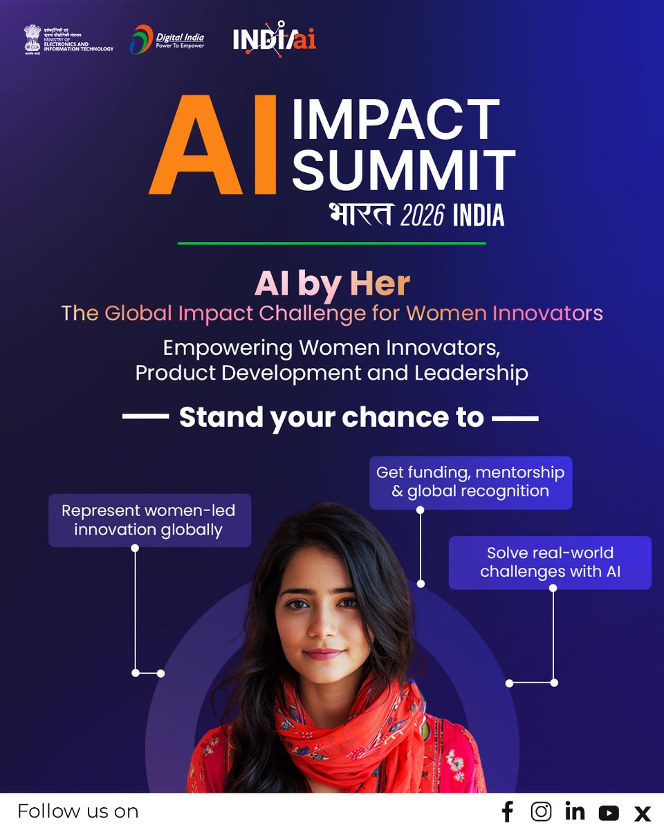 OfficialINDIAai's tweet image. Join AI by HER – The Global Impact Challenge and unlock opportunities to:

✔ Represent women-led innovation on a global stage
✔ Build AI solutions that solve real-world challenges
✔ Access mentorship, funding &amp;amp; international recognition

Together, let’s shape an inclusive AI…