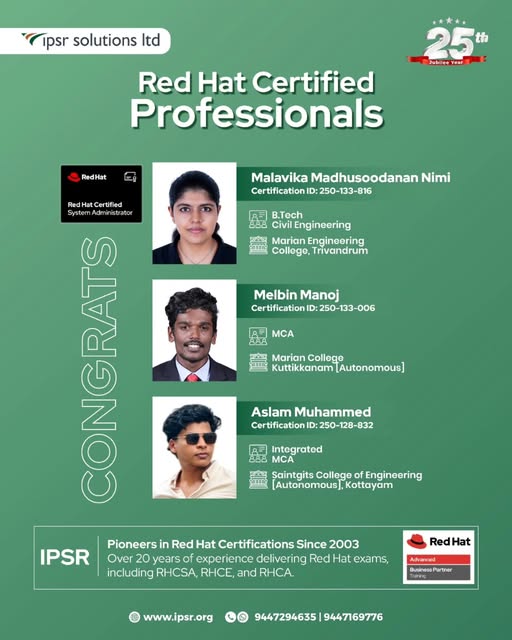 linuxgroup's tweet image. Another milestone at IPSR! @ipsr_solutions
Congrats to our new Red Hat Certified System Administrators (RHCSA)
Visit: ipsr.org
📷 Call: 9447294635 | 944716977 #rhce #rhcsa #redhat