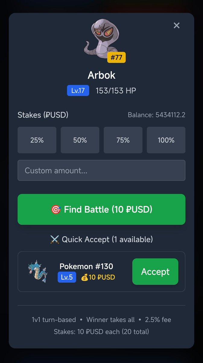 🔴 Trainers, journey continues… ⚪

Catch wild Pokémon, fight 1v1 PvP with $PUSD stakes (winner takes all, 2.5% fee, Quick Accept), trade on the PokéMarket, and gear up in the shop with $PUSD (Potions, Pokéballs, more)...

Boost stats with Cronos tokens:
• $MOON attack 
•