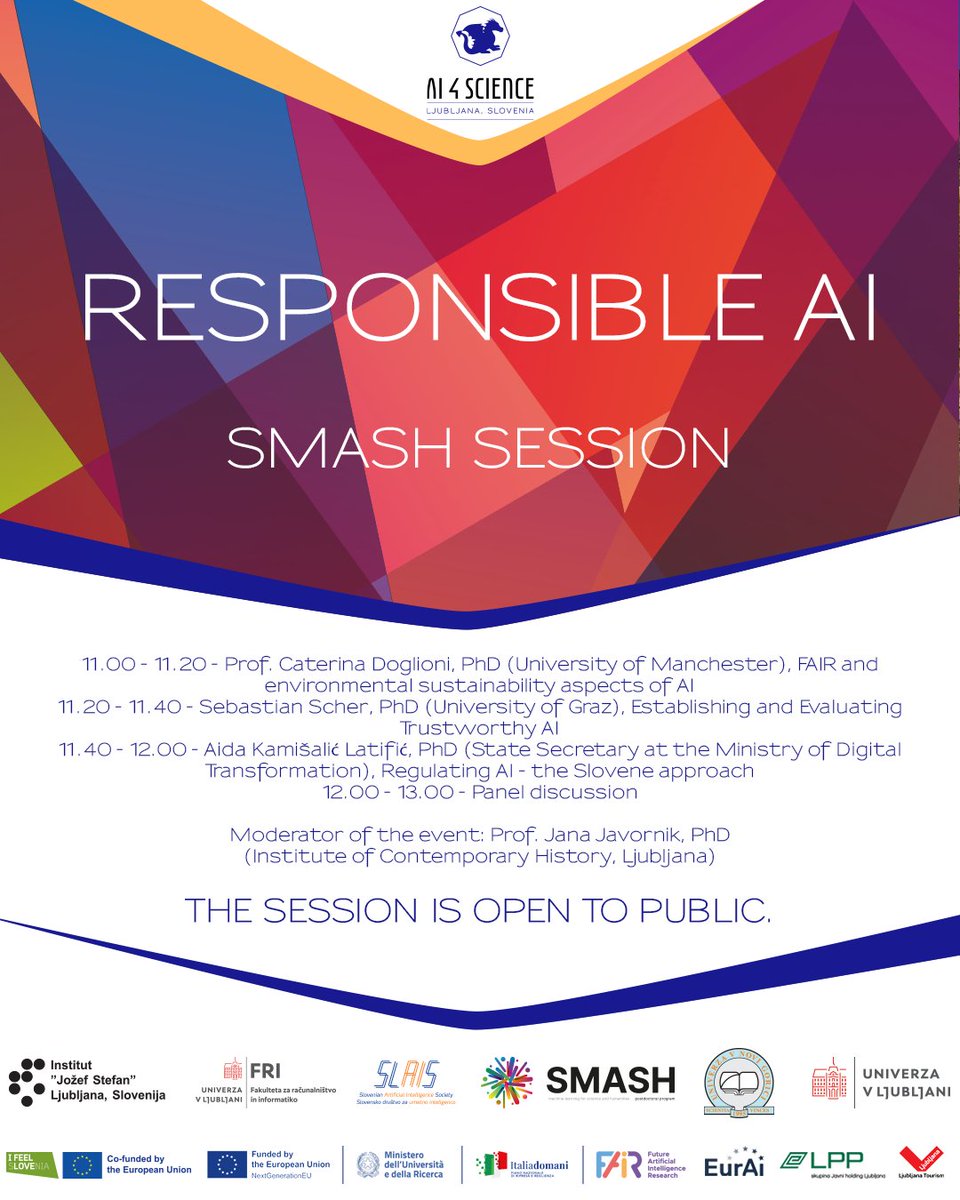 You're warmly invited to the Responsible AI sessions, taking place next Friday, 26 September 2025, as part of the AI4Science conference

The session are free and open to the public and will be conducted in English.

#SMASH #MSCA