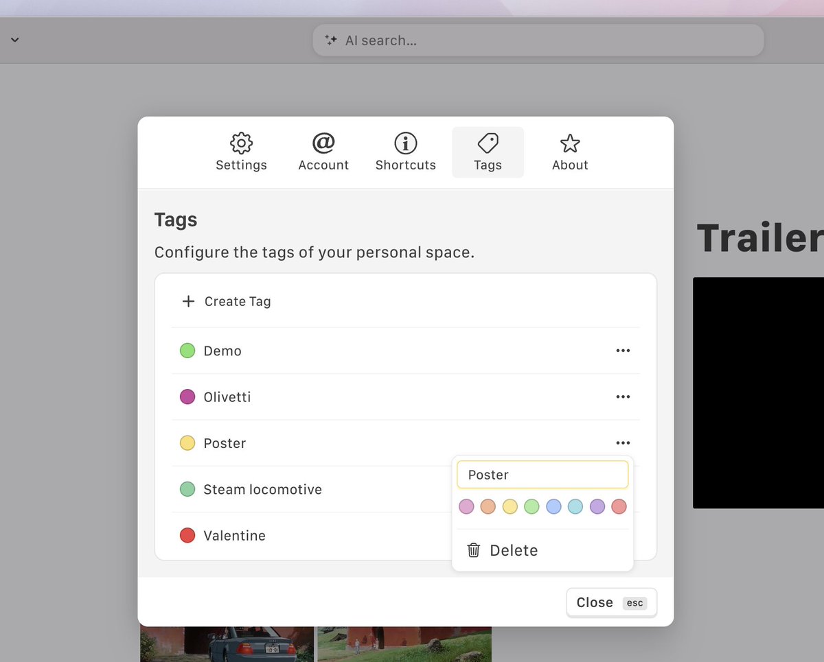 Coming up next week → A new tags section in the settings to manage your tags easily.