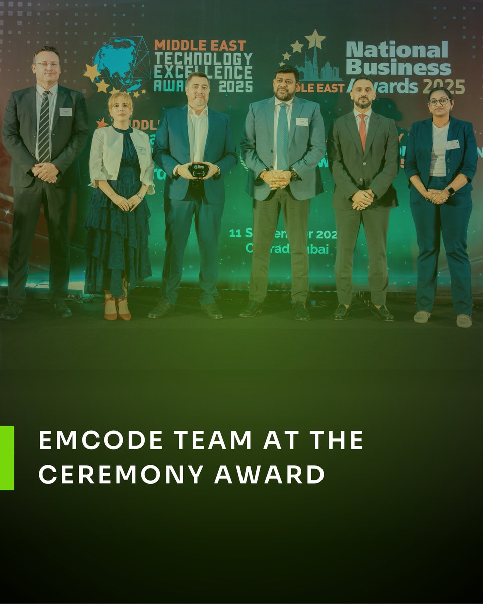 EmcodeTelematic's tweet image. Behind every award is a team. Here’s our Emcode family celebrating the Smart City – Security &amp;amp; Safety Award for Tawash at the Middle East Technology Excellence Awards. 

#Emcode #SmartCity #TeamEmcode #tawash