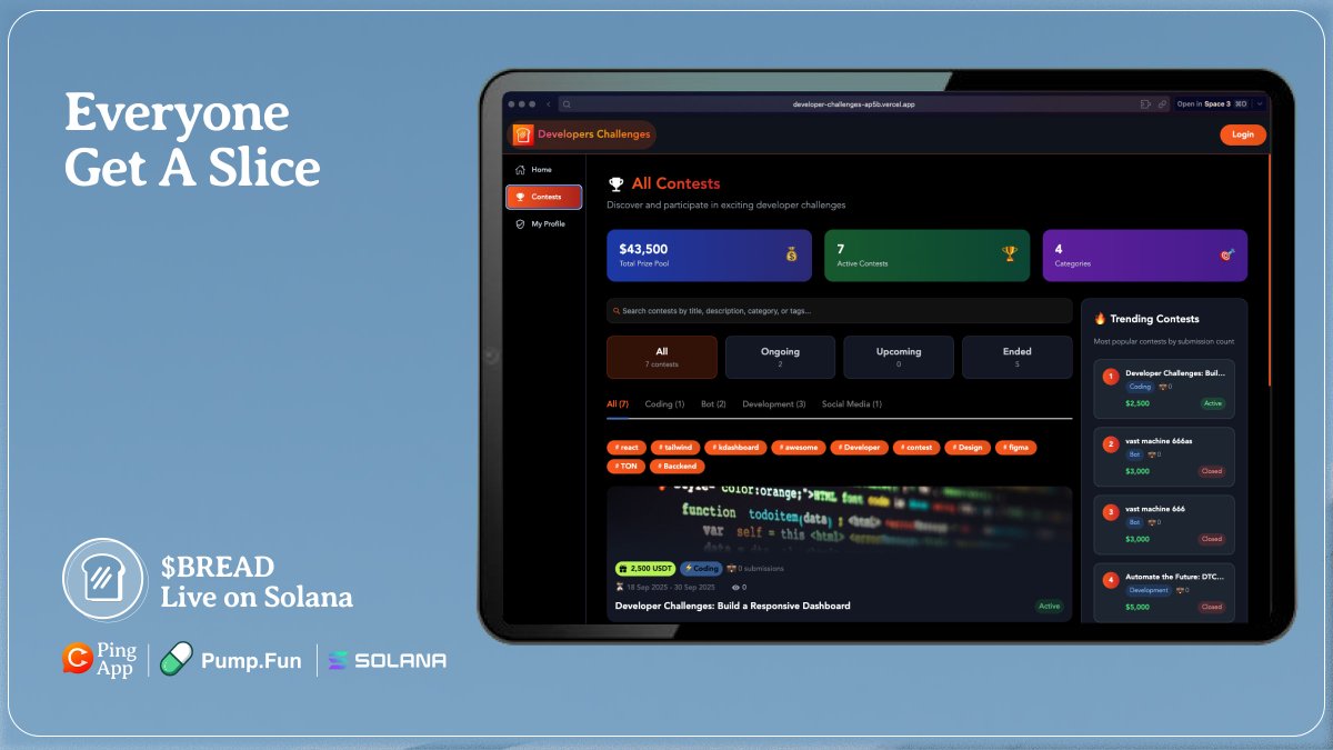 pingapphq's tweet image. Everyone Gets a Slice.

🚀 Launching in 24h: The Ping Contest Platform
Build for real use-cases, get paid, and get seen.

open to developers, designers, and AI-agent builders.
Ship a submission. Get paid for real work.

This is our talent pipeline. Over time, we’ll invite the…