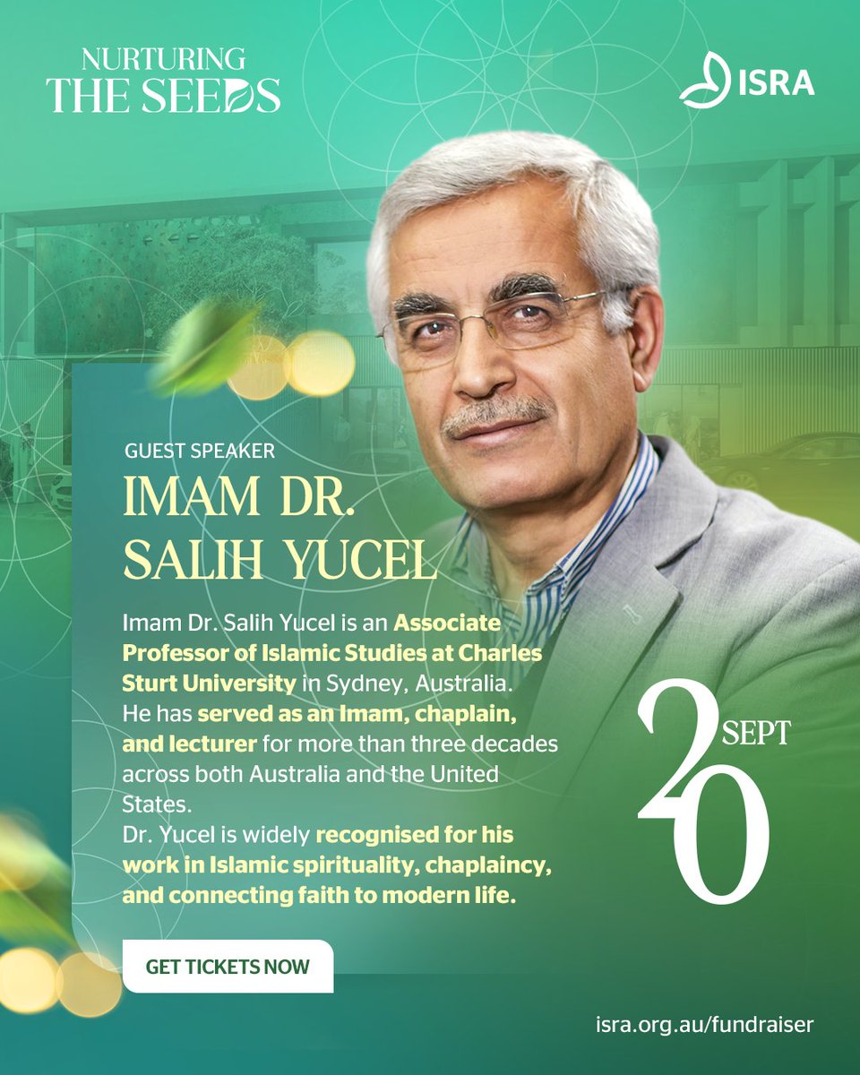 📌 Dr. Salih Yucel
 
 Don’t miss this rare opportunity to hear from someone who’s spent decades guiding hearts and minds. Catch him live at the Isra Fundraiser; it’s more than just a talk, it’s a chance to grow.

📅 20 Sept (this Saturday!!)
🕓 4:30 PM
📍 William Inglis Hotel
.