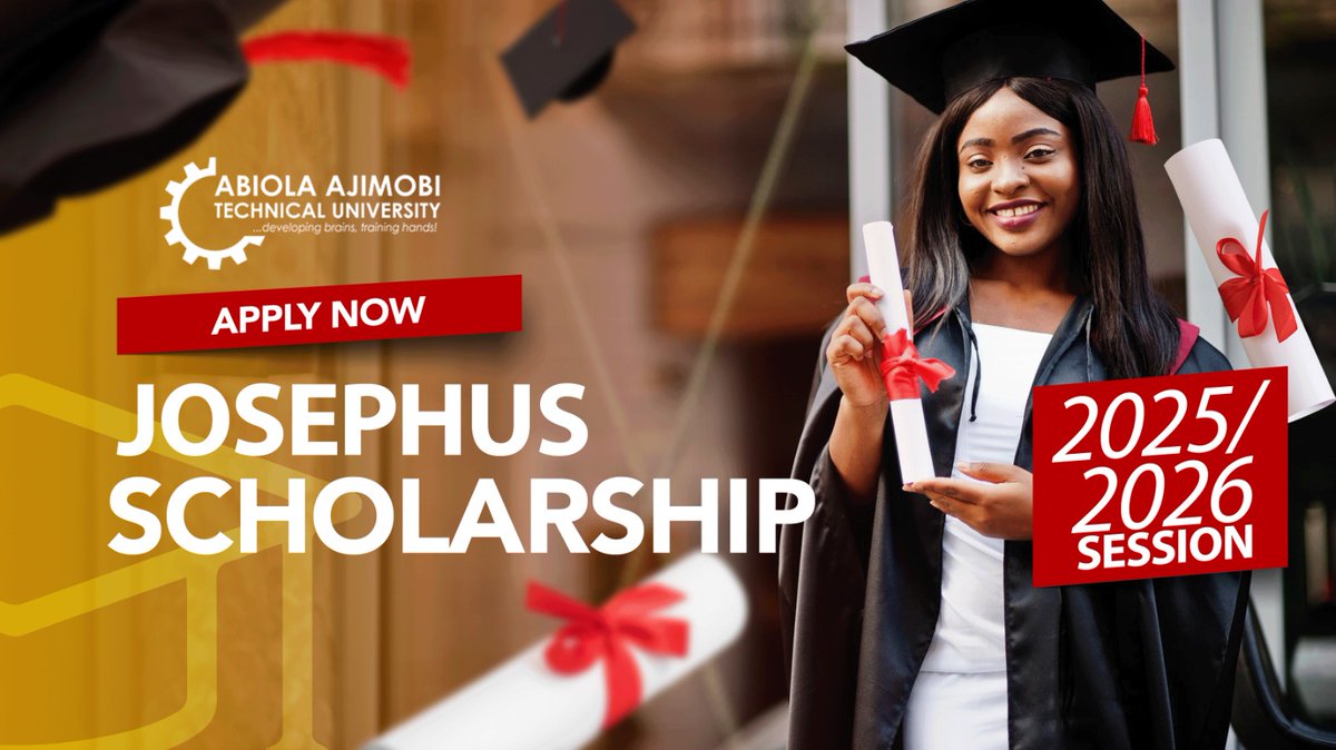 tech_uofficial's tweet image. APPLY FOR THE JOSEPHUS FOUNDATION SCHOLARSHIPS

Abiola Ajimobi Technical University, Ibadan, invites applications from interested candidates for the 2024/2025 Josephus Foundation Scholarship.
tech-u.edu.ng/?page_id=12698