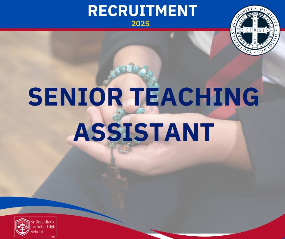 📣 𝗪𝗘 𝗔𝗥𝗘 𝗥𝗘𝗖𝗥𝗨𝗜𝗧𝗜𝗡𝗚 📣

NEW TODAY - Senior Teaching Assistant (STA) 👥

If you are interested, please see our website for full details and application form: st-benedicts.cumbria.sch.uk/vacancies/