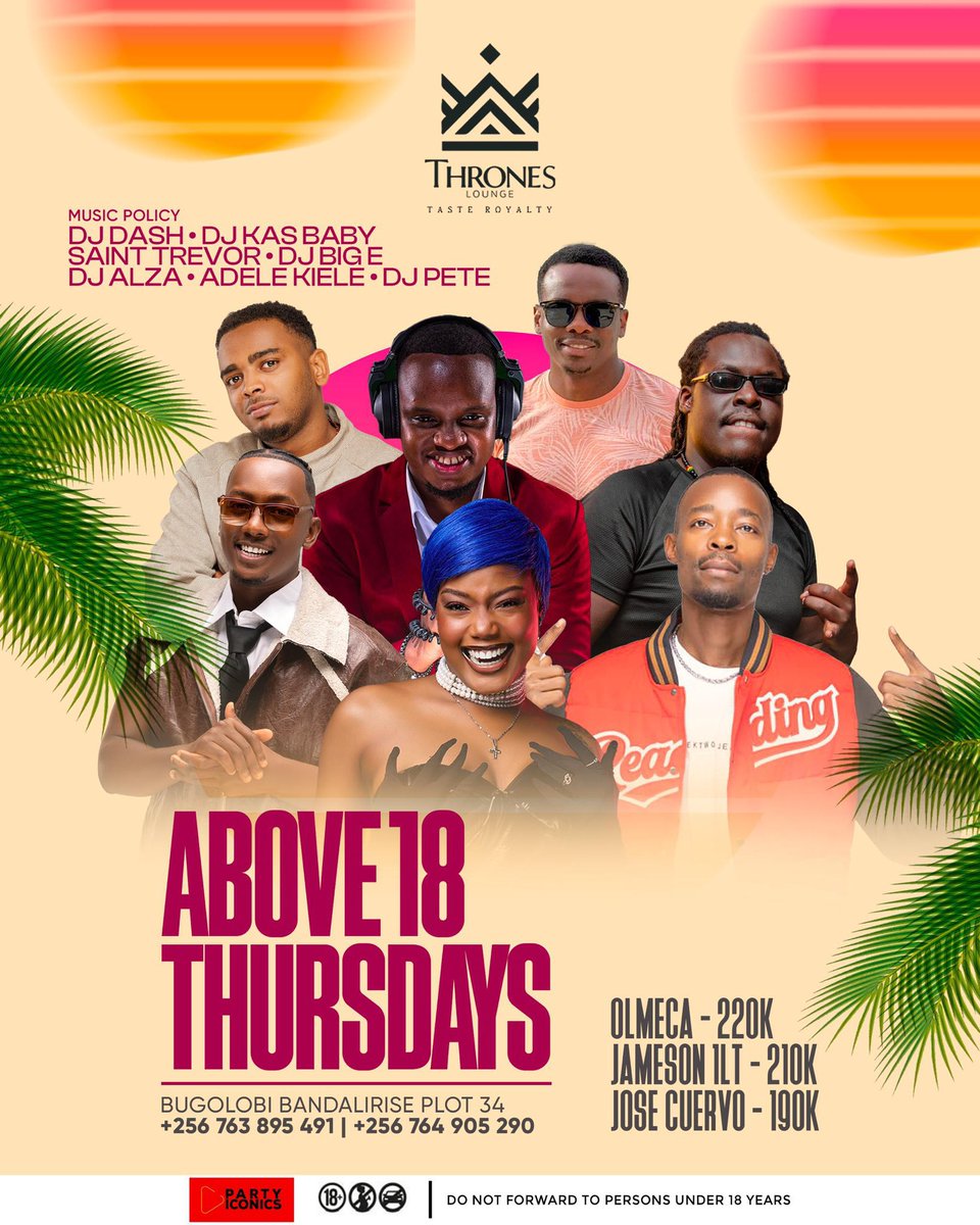 Mushrm (@mushroominc) on Twitter photo It’s Above 18 Thursdays at <a href="/throneskampala/">throneskampala</a> tonight with <a href="/saint_trevor_/">ariho_collins_trevor</a> & <a href="/ItsAdele22/">Adele_kiele🇹🇿🇺🇬</a> hyping the crowd, while <a href="/djKasBaby/">Kas 😎</a>, <a href="/deejay_alza/">DJ Alza</a>, <a href="/DJ_DashUG/">DJ Dash</a>, <a href="/Deejaybige1/">Deejay Big E</a>, and <a href="/kagzpete/">deejaypete</a> spin the decks. It’s Above 18 Thursdays at <a href="/throneskampala/">throneskampala</a> tonight with <a href="/saint_trevor_/">ariho_collins_trevor</a> & <a href="/ItsAdele22/">Adele_kiele🇹🇿🇺🇬</a> hyping the crowd, while <a href="/djKasBaby/">Kas 😎</a>, <a href="/deejay_alza/">DJ Alza</a>, <a href="/DJ_DashUG/">DJ Dash</a>, <a href="/Deejaybige1/">Deejay Big E</a>, and <a href="/kagzpete/">deejaypete</a> spin the decks.