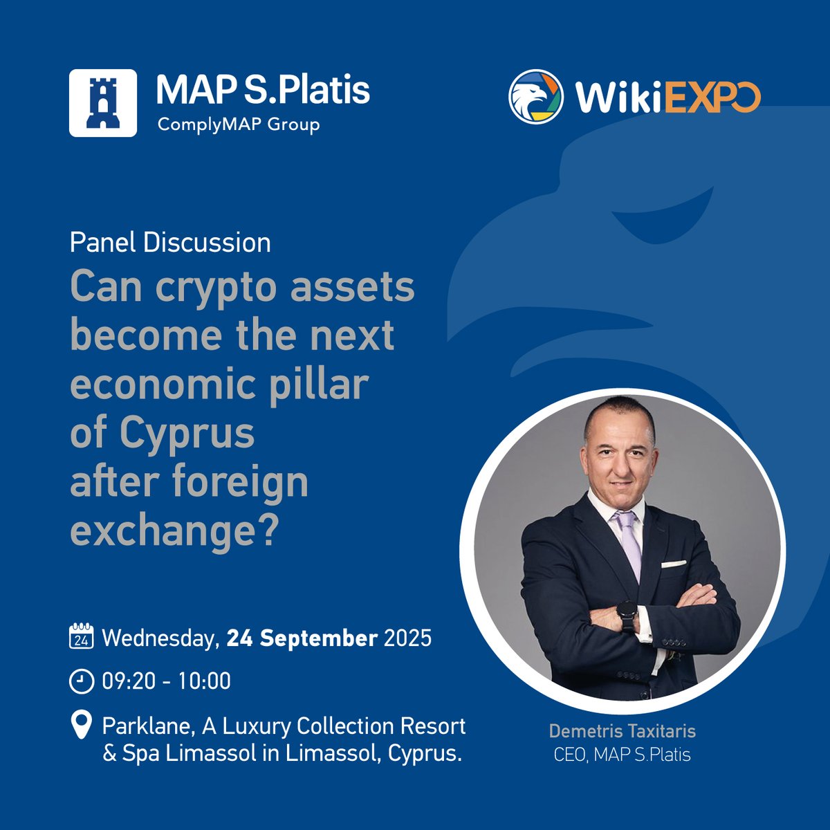 MAPSPlatis's tweet image. 💡 Can #Cryptoassets become the next economic pillar of Cyprus?

🎤 Our CEO, Demetris Taxitaris, will be joining a panel of distinguished speakers next week at @Wikiexpo_global to explore the growing role of digital assets in Cyprus.

Learn more: wikiexpo.com/Cyprus/2025/en…