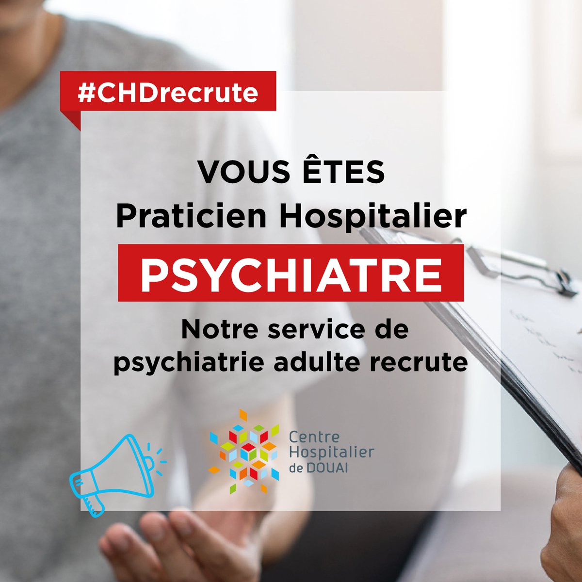 📢 Le Centre Hospitalier de Douai recrute !

👩‍⚕️ Praticien Hospitalier en psychiatrie ?
Rejoignez notre service de psychiatrie adulte 💙

🔗 ch-douai.fr/professionnel/…