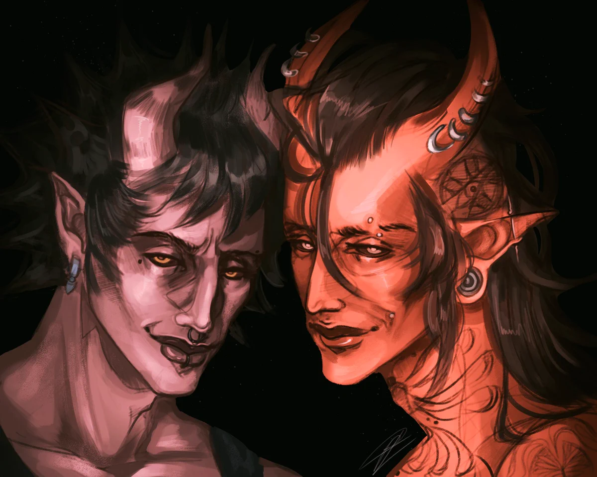 I wanted to try this camera flash effect on my characters. What you guys think? 
Also finally drew together these two moggers Garrett and Riann :33 I'm really proud of this piece and how it turned out