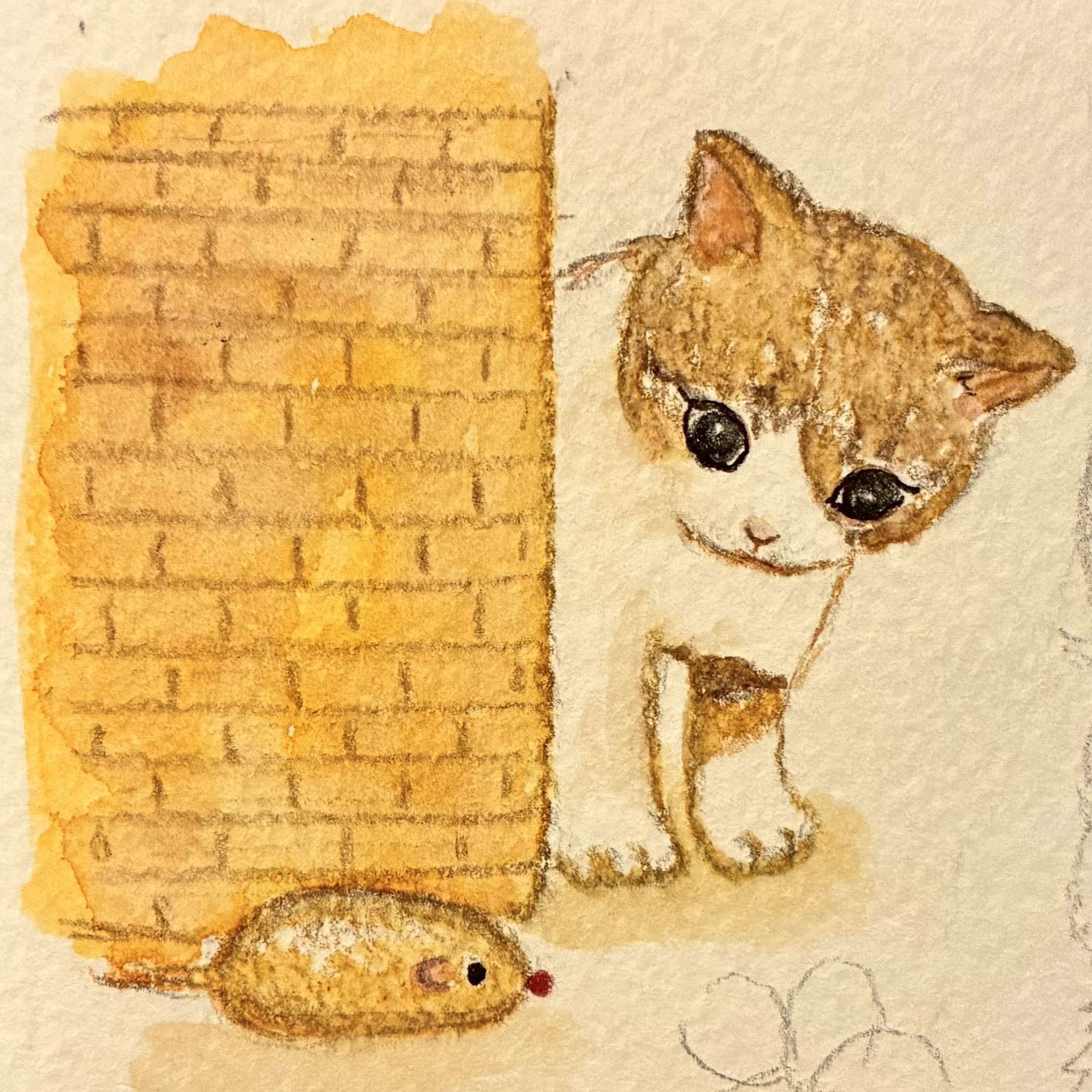 イラスト原画　とても可愛らしい　 「吃驚猫」 オリジナル ティッシュを取らせてくれない猫🧻🐈 - 40原の