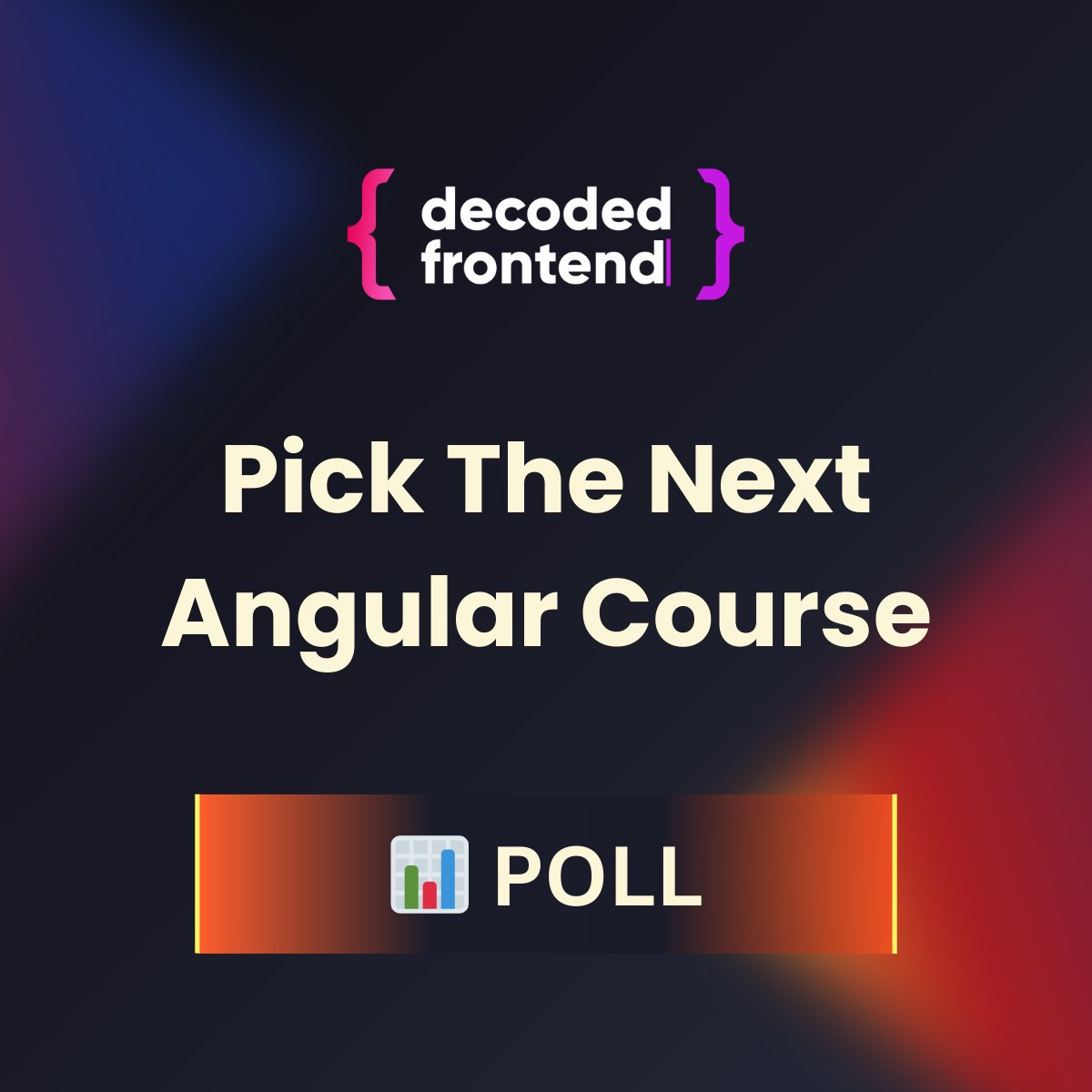DecodedFrontend's tweet image. Hey Friends 👋 I’m planning my next @angular course and would love your input. Please pick the one you’d be most excited to learn (takes 10 seconds) 👇
Link to vote - forms.gle/yiaF8GJ5Usu8pZ…