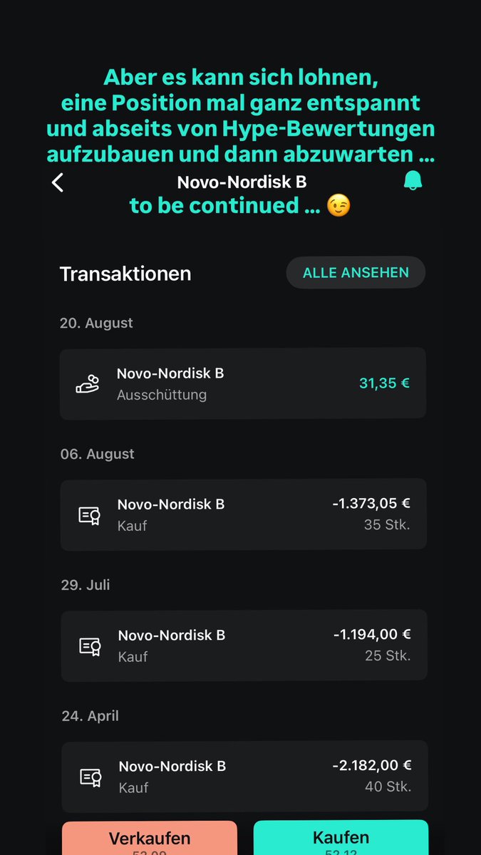 AKTIEN!
Fallen laut, steigen leise!

Novo Nordisk wieder über 50 € 👏🏼.