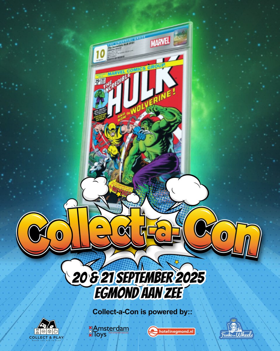 Niet alleen TCG’s worden gegraded… 😏 Dit is HULK #181 — de eerste verschijning van Wolverine, gegrade met een perfecte CGC 10 GEM MINT Silver Foil First Release. 🔥 Dit soort stukken zie je zelden in het wild.
Tijdens Collect-a-Con vind je ook standhouders met comics — van