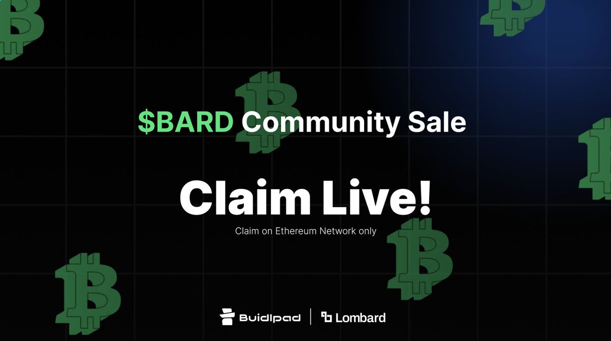 The wait is over, <a href="/Lombard_Finance/">Lombard</a>'s $BARD claim is now live! 🧩

Users can easily connect claim and withdraw their tokens
> Login to your Buidlpad Profile
> Claim your $BARD Tokens
> Withdraw to a CEX or your non-custodial wallet of your choice on Ethereum Network only

Start