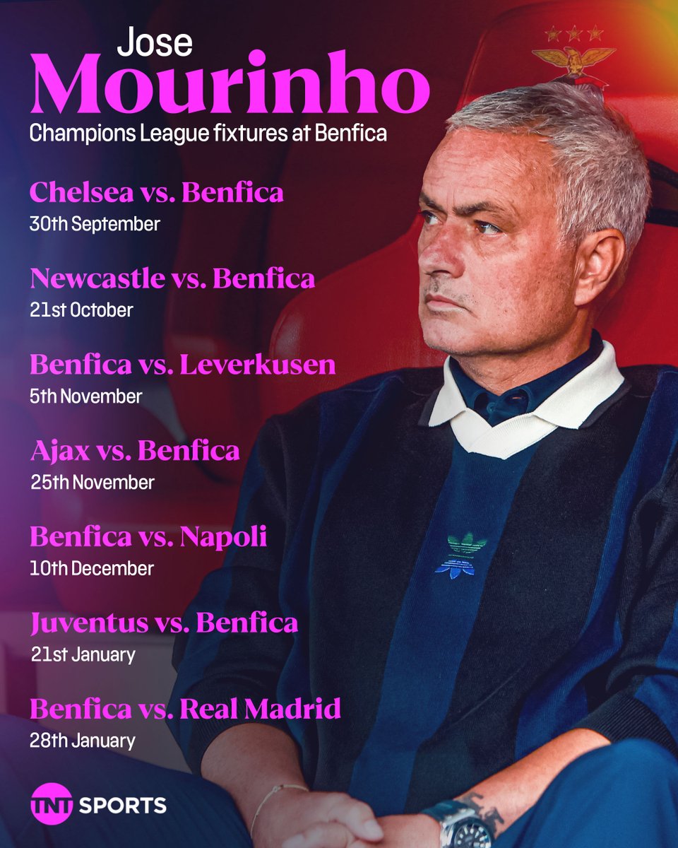 footballontnt's tweet image. Jose Mourinho&apos;s fixtures in the Champions League for Benfica are box office 🍿