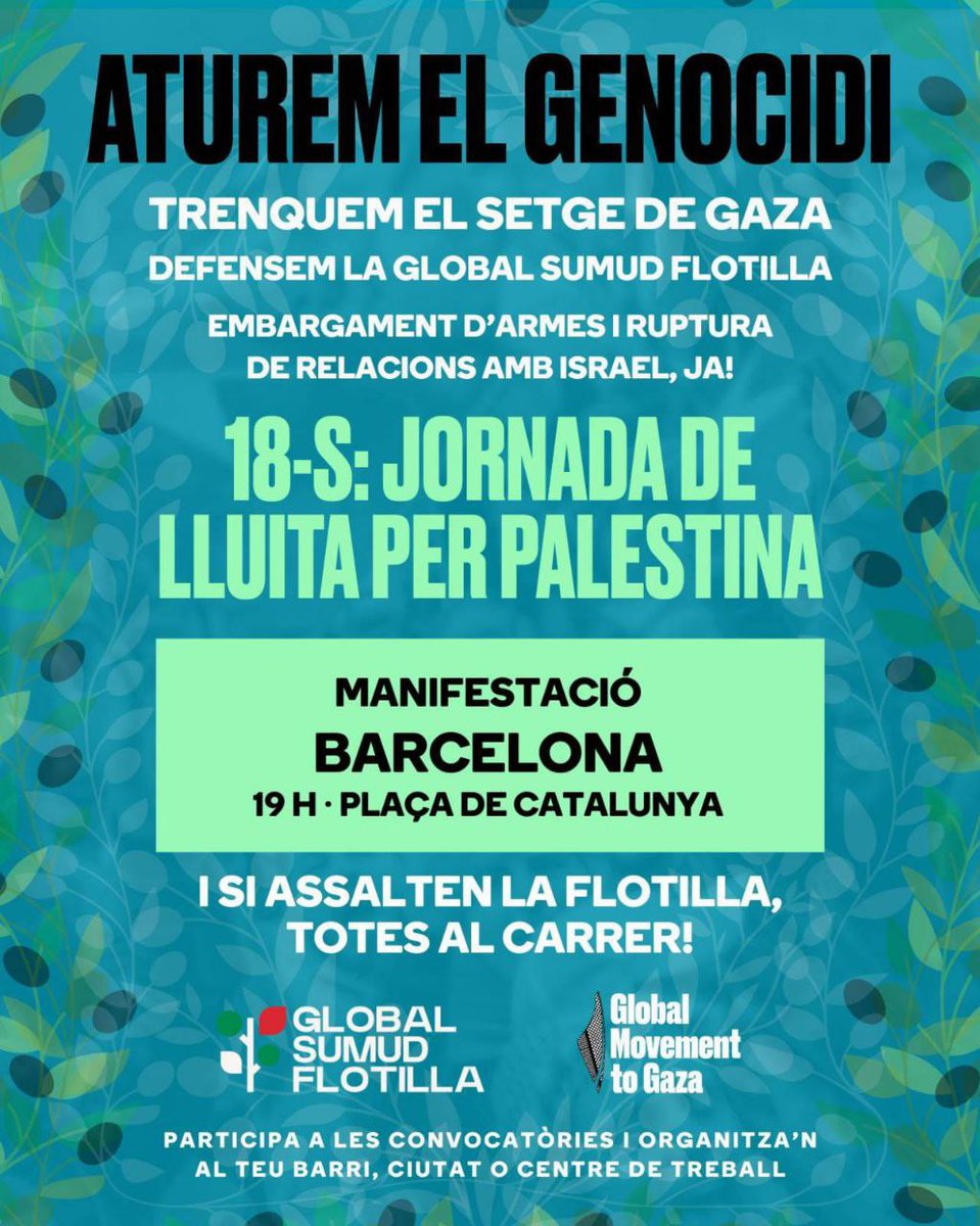 Consell Nacional de la Joventut de Catalunya (@cnjcat) on Twitter photo 🇵🇸El moviment associatiu català alcem la veu a favor del poble palestí.
Avui, accions descentralitzades per tot el principat. Exigim la protecció de la Flotilla i un corredor humanitari cap a Gaza!
Avui i sempre #ProuComplicitat i visca Palestina lliure!✊ 🇵🇸El moviment associatiu català alcem la veu a favor del poble palestí.
Avui, accions descentralitzades per tot el principat. Exigim la protecció de la Flotilla i un corredor humanitari cap a Gaza!
Avui i sempre #ProuComplicitat i visca Palestina lliure!✊