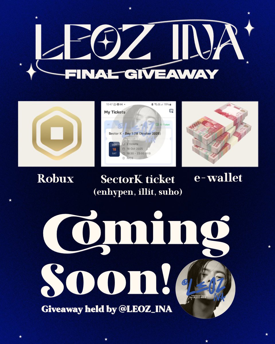 LEOZ_INA's tweet photo. ✨LEE LEO FINAL GIVEAWAY ALERT✨

@LEOZ_INA akan mengadakan giveaway dengan hadiah spesial! 🎉

🎟 2 Tiket SectorK (ENHYPEN, ILLIT, SUHO)
💎 Total 3000 Robux
💰 Total 1 Juta E-wallet

📌 Vote Leo di Final Round Boys 2 Planet untuk mendapatkan hadiah!

👉 Stay tuned on X @LEOZ_INA https://t.co/hCLc3mvVHP