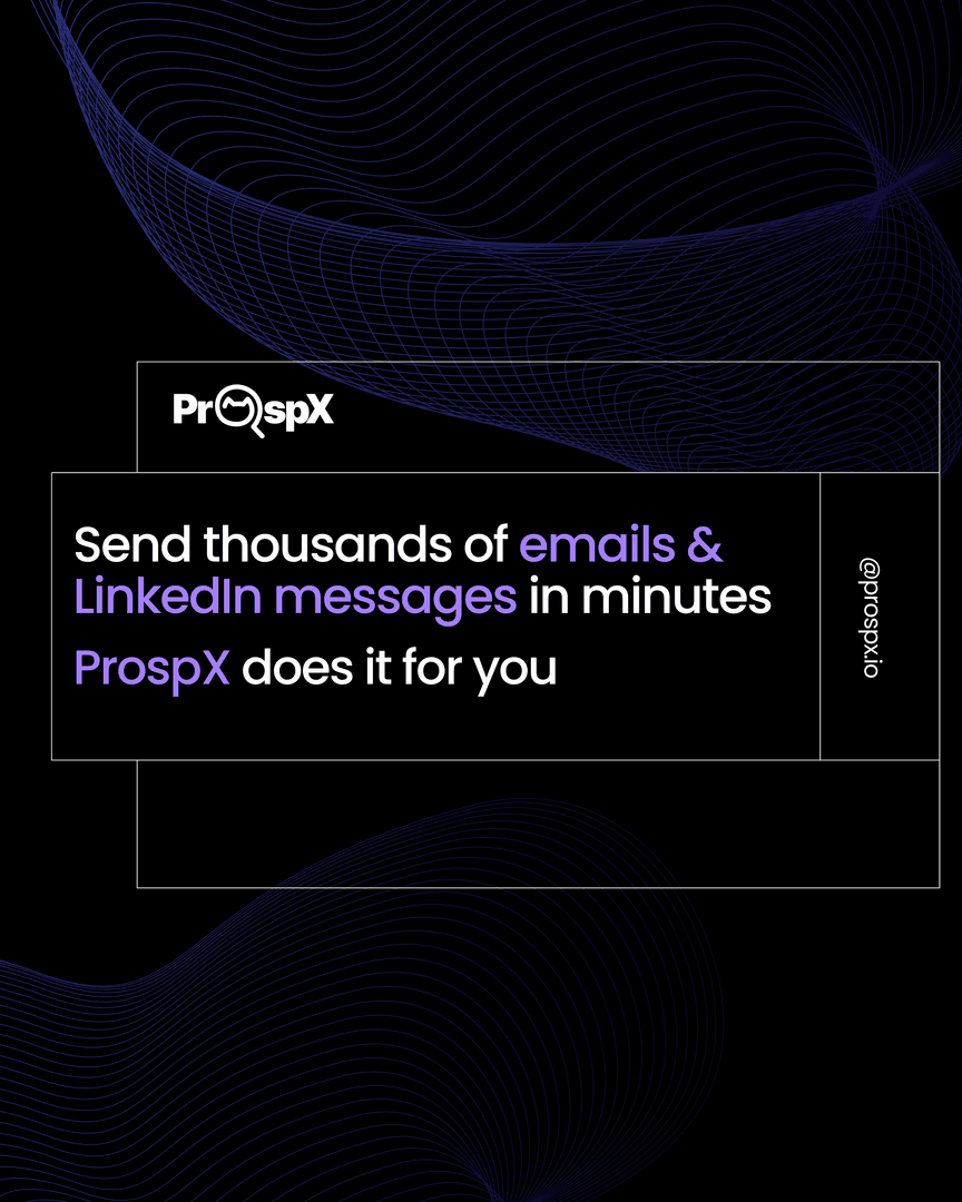 prospxio's tweet photo. Still manually sending emails and LinkedIn DMs one by one?

With ProspX, you can reach thousands of prospects in just minutes—without breaking a sweat.

More reach. Less effort. Maximum impact.

#LeadGeneration #SalesAutomation #LinkedInOutreach #ProspX https://t.co/rfAH2XAETz