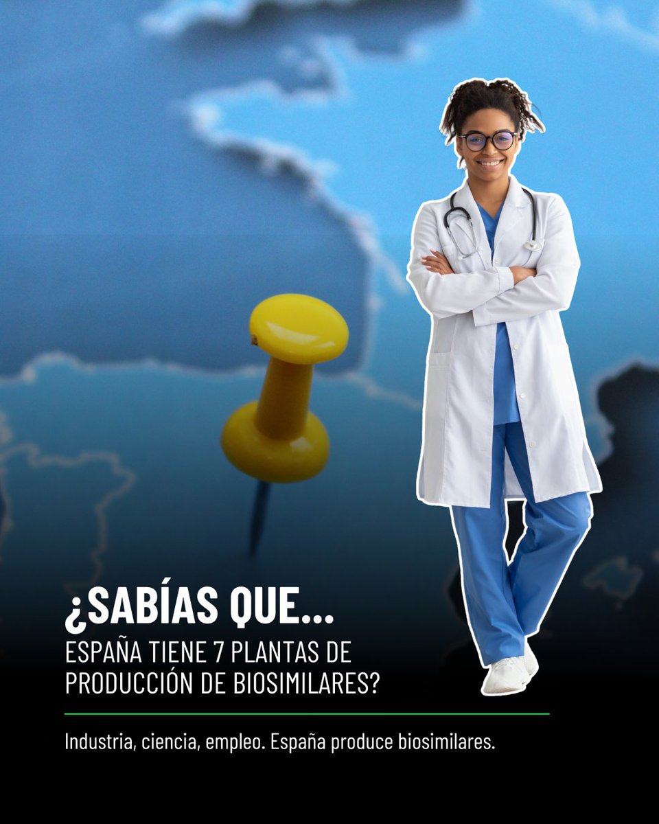 BioSim_es's tweet photo. Los #biosimilares también generan empleo e industria:
🏭 7 plantas de producción en España
👩‍🔬 +1.400 empleos

En BioSim trabajamos para fortalecer este ecosistema que une ciencia, industria y personas. https://t.co/Crl7jbni5i