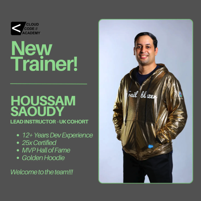 Join me in welcoming our newest Cloud Code Instructor Houssam Saoudy!

✅ 25x Certified Architect w/ 12+ Yrs Exp
✅ Salesforce MVP
✅ Golden Hoodie Award

Houssam will guide our new UK Cohort 🇬🇧 Live Every Week!

Developer Kickstart Cohort starts Oct 20. Open Enrollment Sep 29.