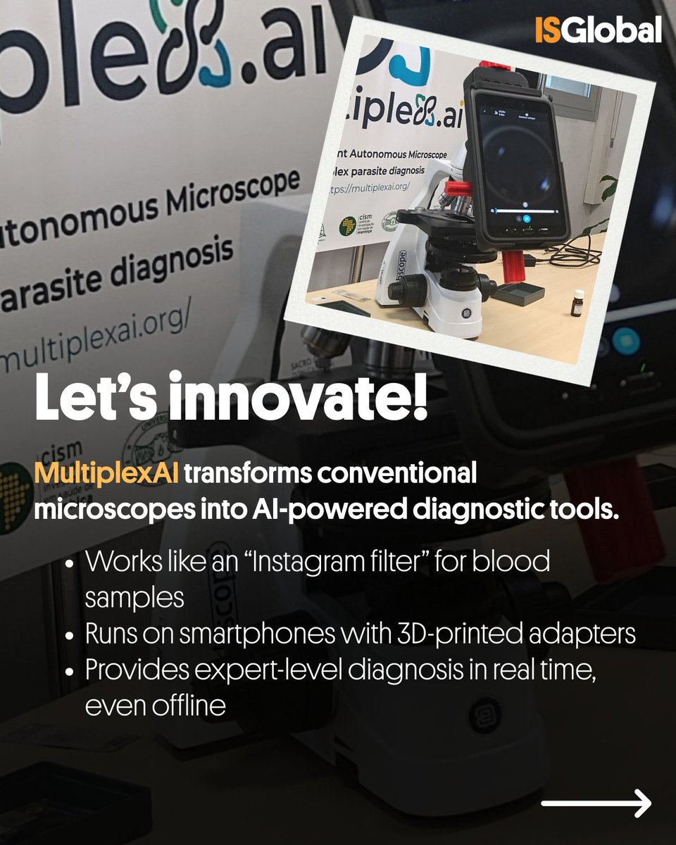 ISGLOBALorg's tweet photo. 📱🔬 An “Instagram filter” for #malaria and #NTD diagnosis?
That’s what #MultiplexAI🤖 aims to deliver: real-time, expert-level diagnostics at the point of care using #AI and smartphones.
Find out how!👉 https://t.co/7YBRSwT3cS
#GlobalHealth #HealthForAll #EndMalaria #BeatNTDs cc @manhica_cism @FundlaCaixa @iCERCA @SaludISCIII