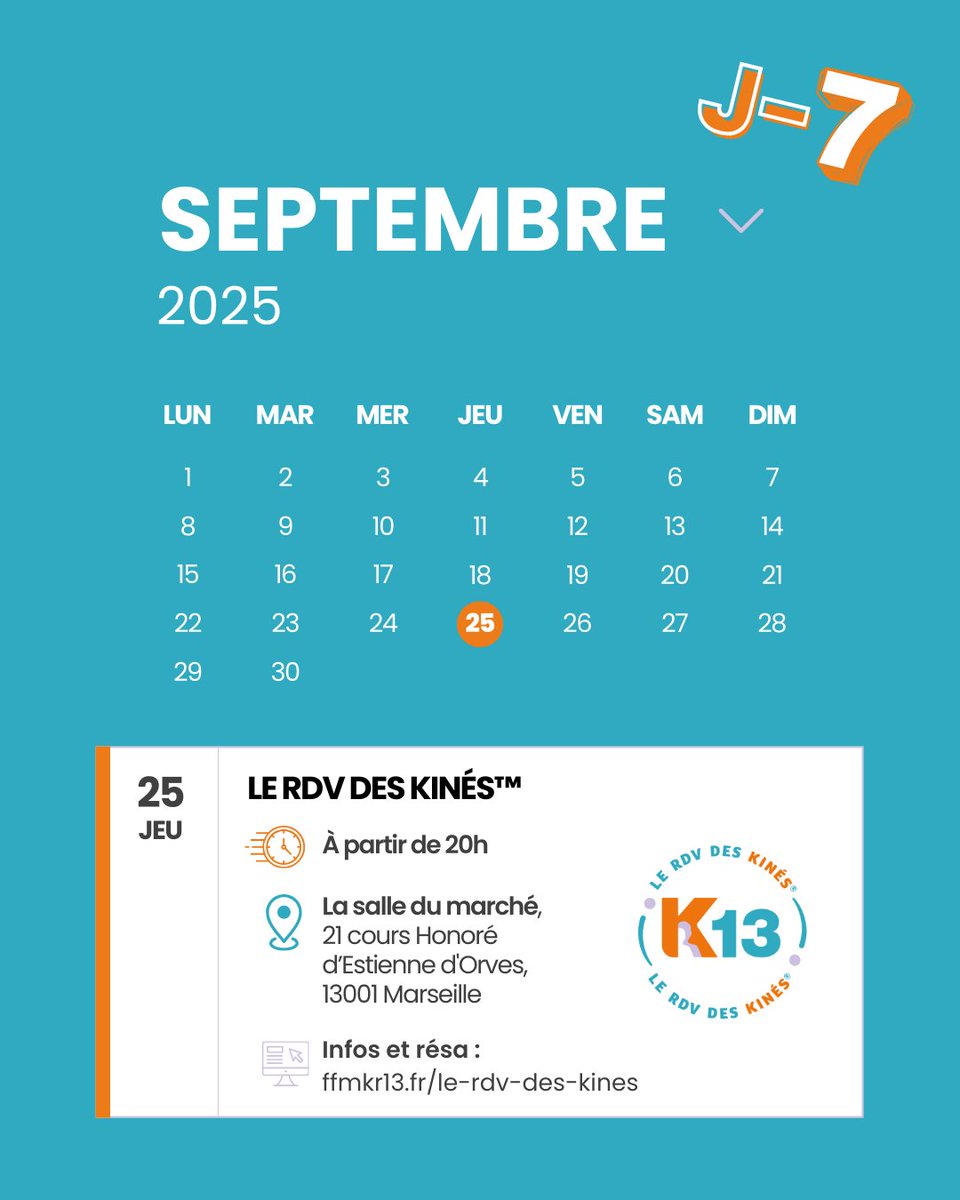 J-7 avant le RDV des Kinés™
Dans une semaine, on se retrouve, on souffle, on échange sur notre avenir.

Alors, prêt à sortir du cadre ?

Événement réservé exclusivement aux kinésithérapeutes.
🎟️ Inscription offerte, mais obligatoire sur ffmkr13.fr/le-rdv-des-kin…

#LeRDVdesKinés