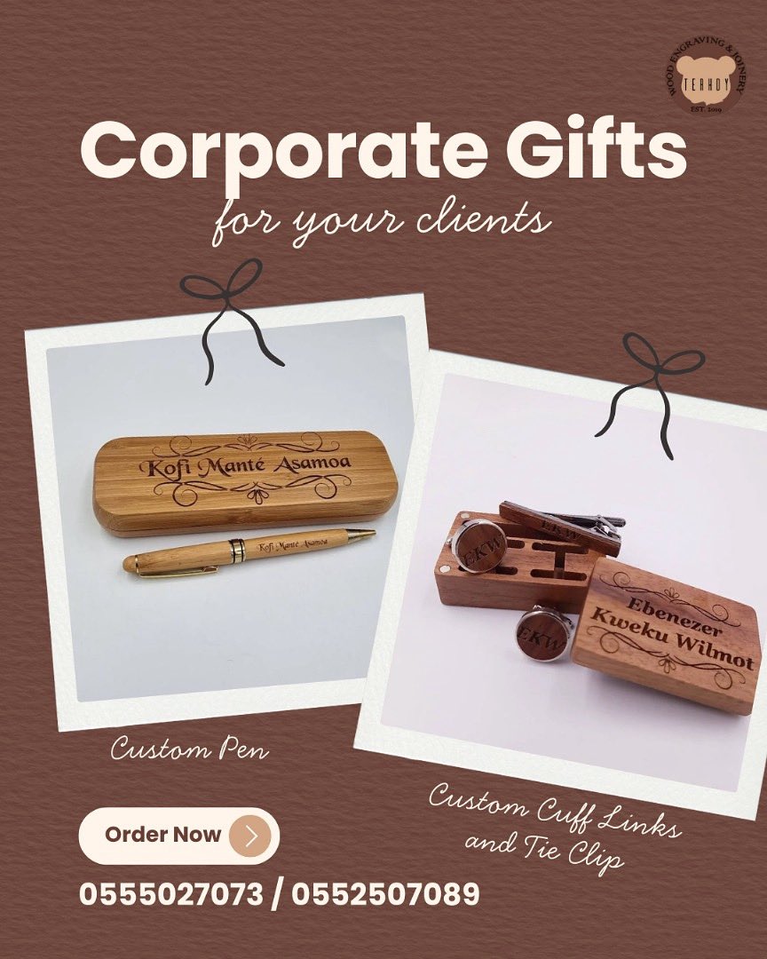 💼✨ Make Every Gift Count!
Show appreciation to your clients with personalized corporate gifts — from custom pens to engraved cufflinks and tie clips. A thoughtful touch that strengthens business relationships.

📞 Order Now: 0555027073 / 0552507089