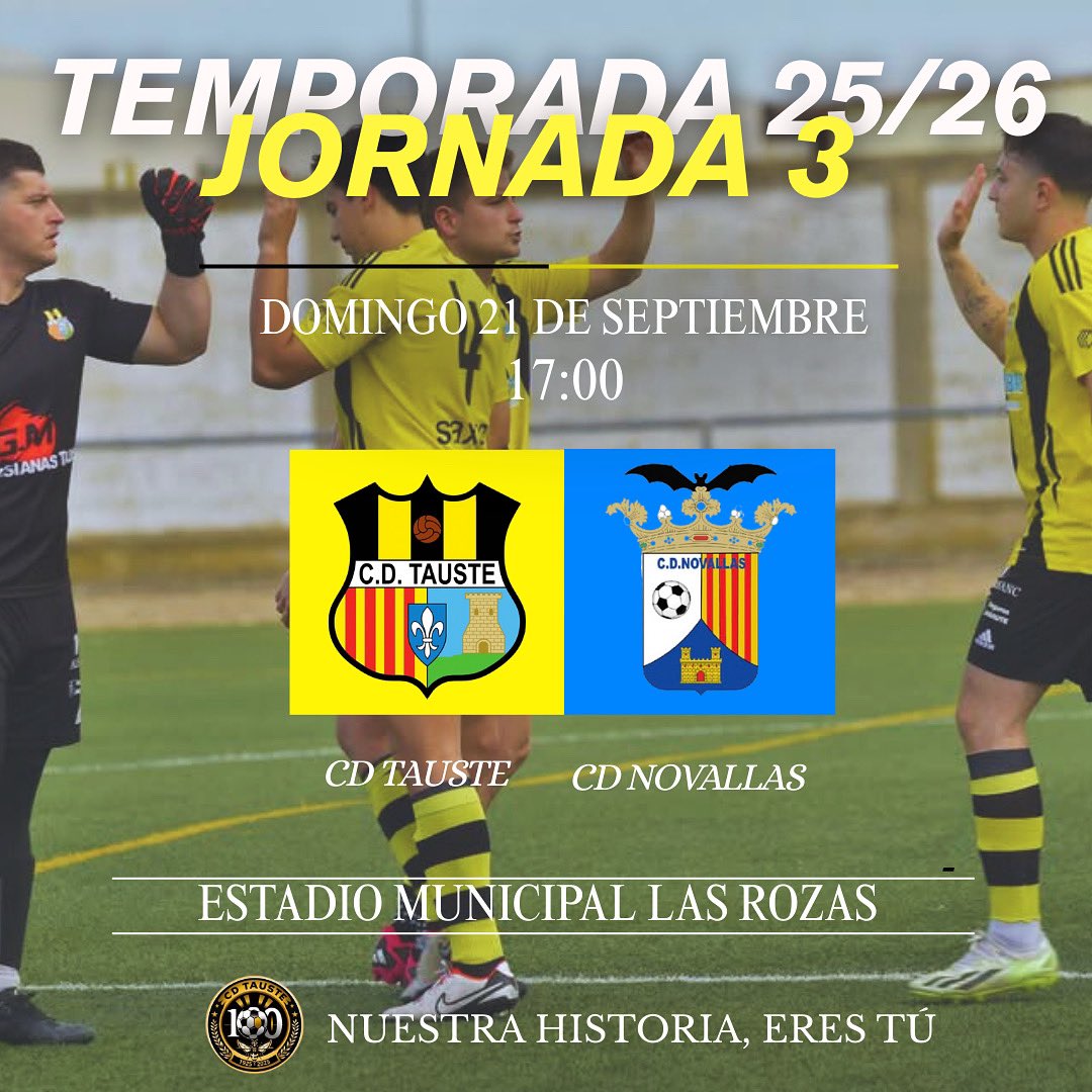 JORNADA 3⚽️

Estas fiestas, nos vemos en Las Rozas😃

En el día de la Virgen, recibiremos al Novallas, rival que suma 4 puntos de 6 posibles. Por nuestra parte queremos seguir sumando de 3 tras un buen arranque. 

Os esperamos a todos animando al equopo💪🏼

Aupa el Tauste!🐝